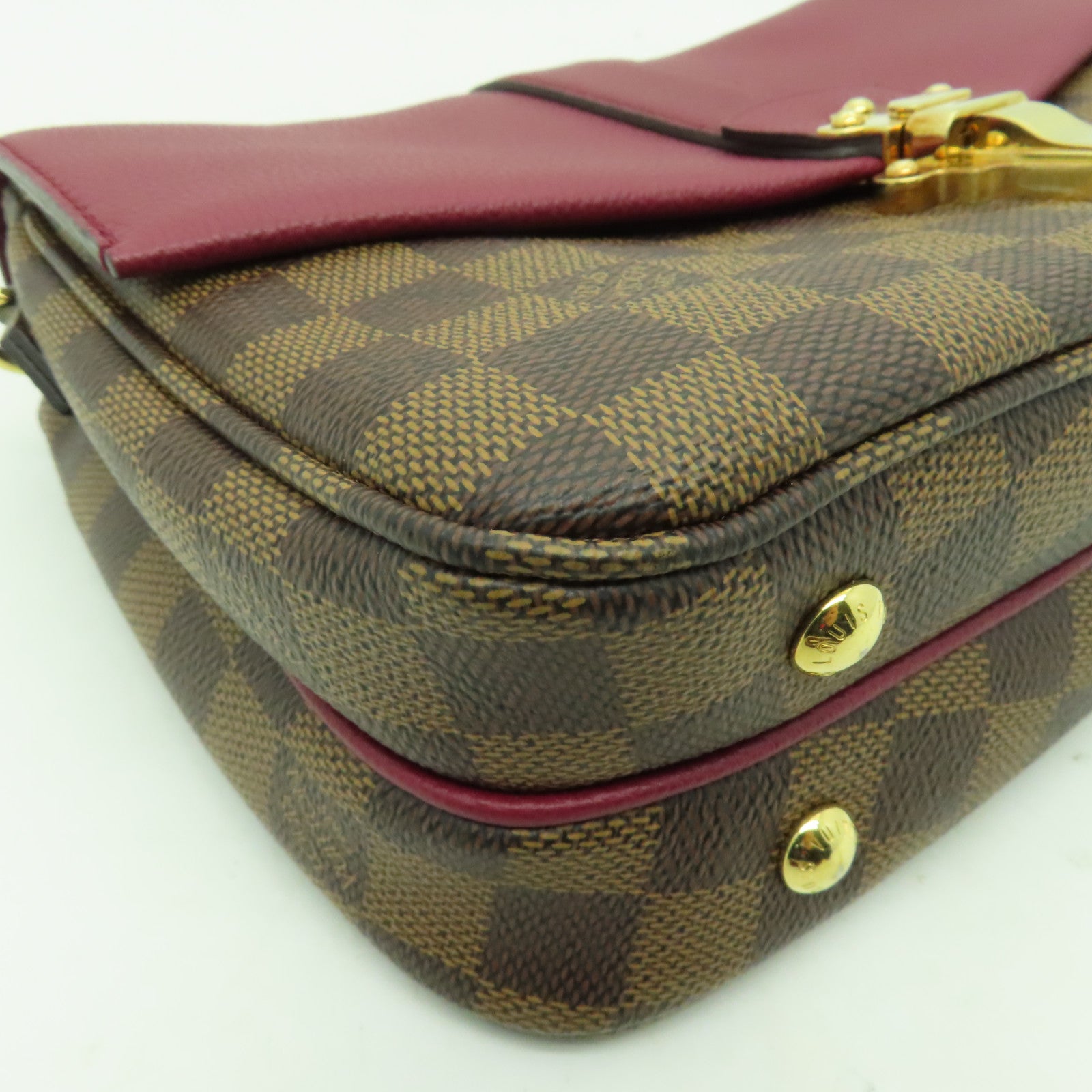 LOUIS VUITTON Damier Ebene Clapton金扣肩背袋啡色/酒紅色