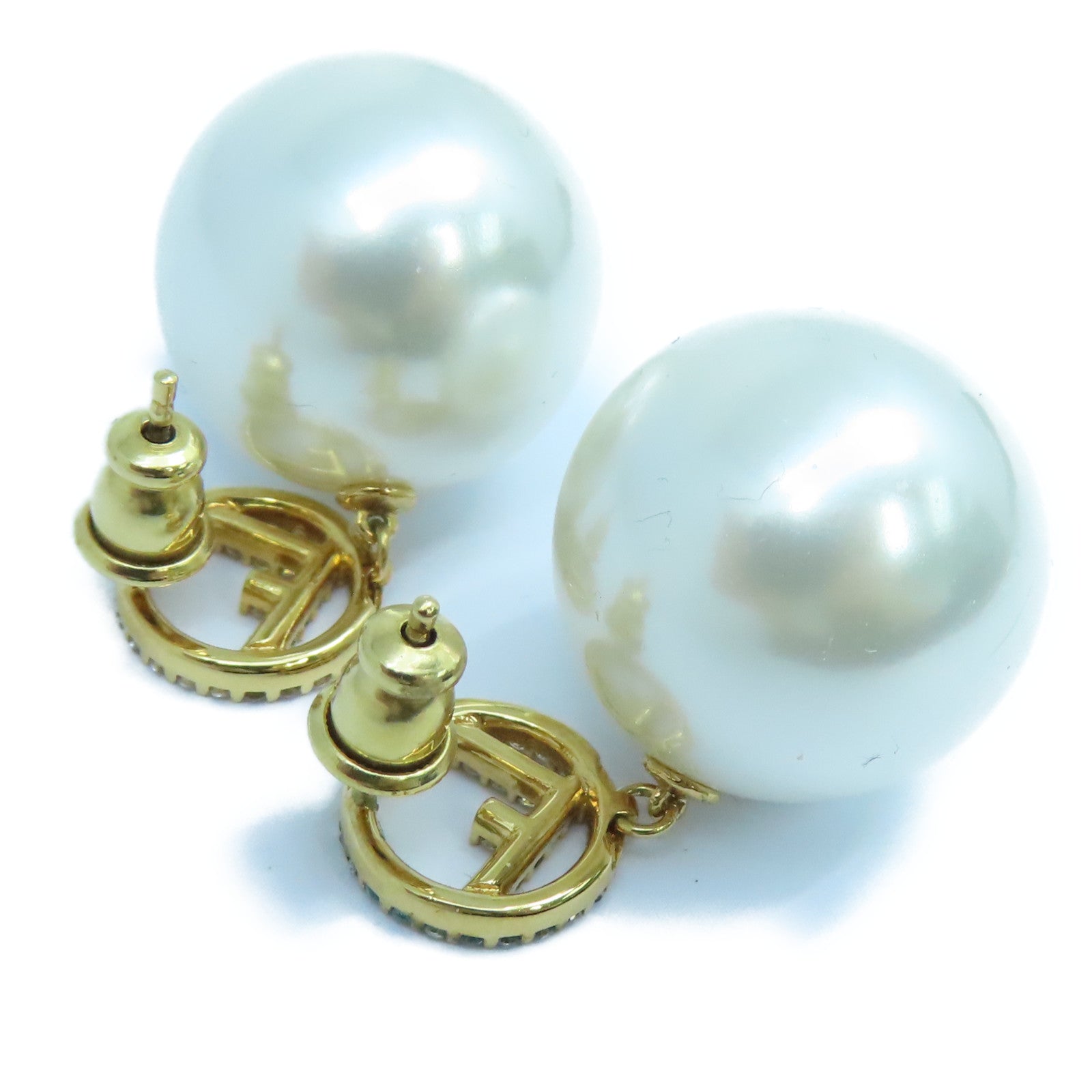 FENDI 金屬Earrings耳環白色/金色