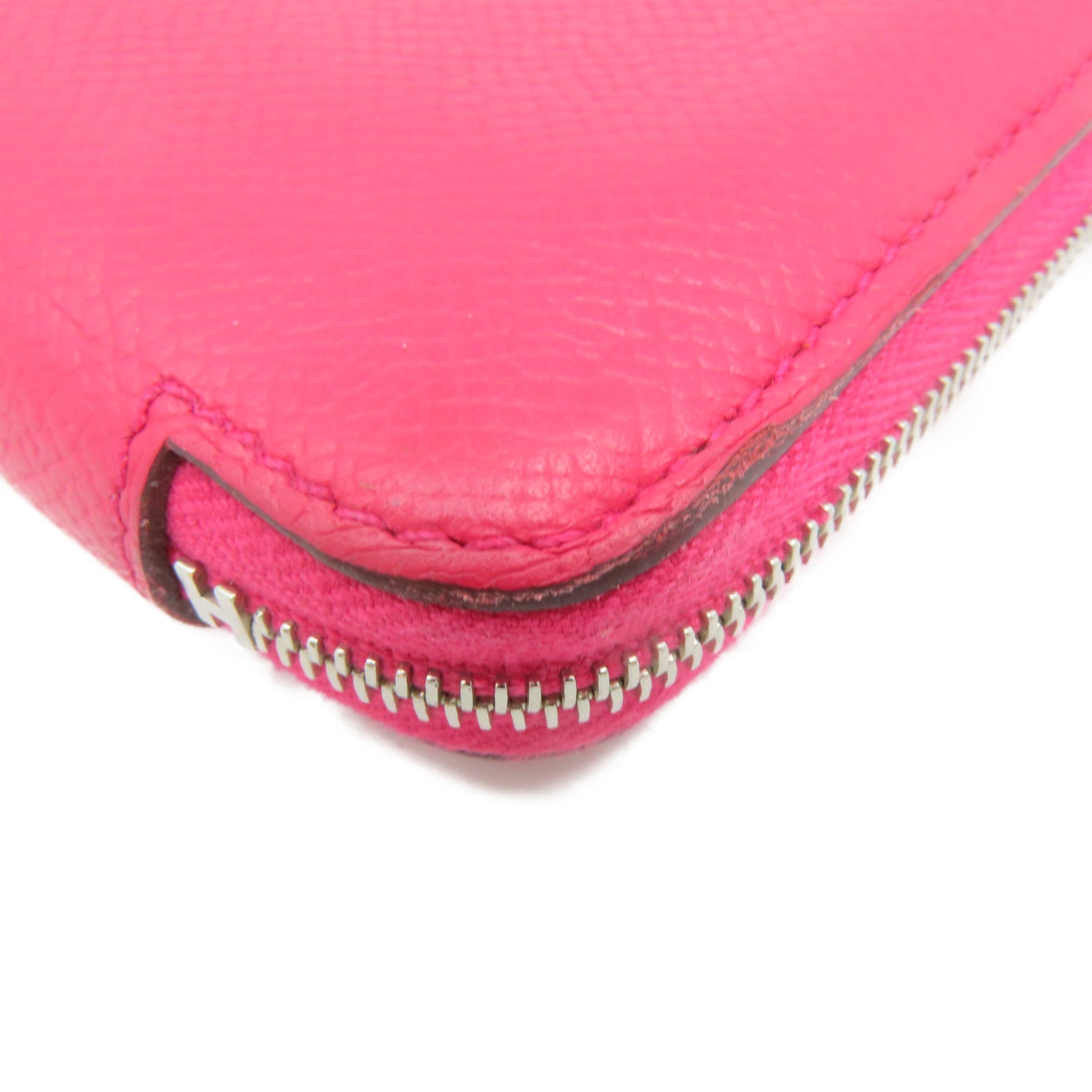 HERMES Epsom Leather Silkin Wallet Small Silver Buckle Zipper Short Wallet Pink