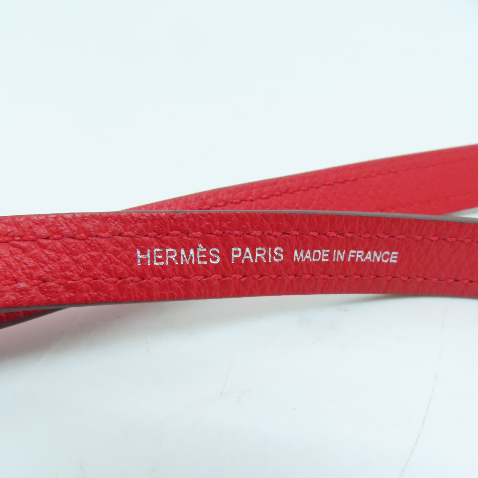 HERMES Leather Neck Strap Silver Buckle Neck Strap Red