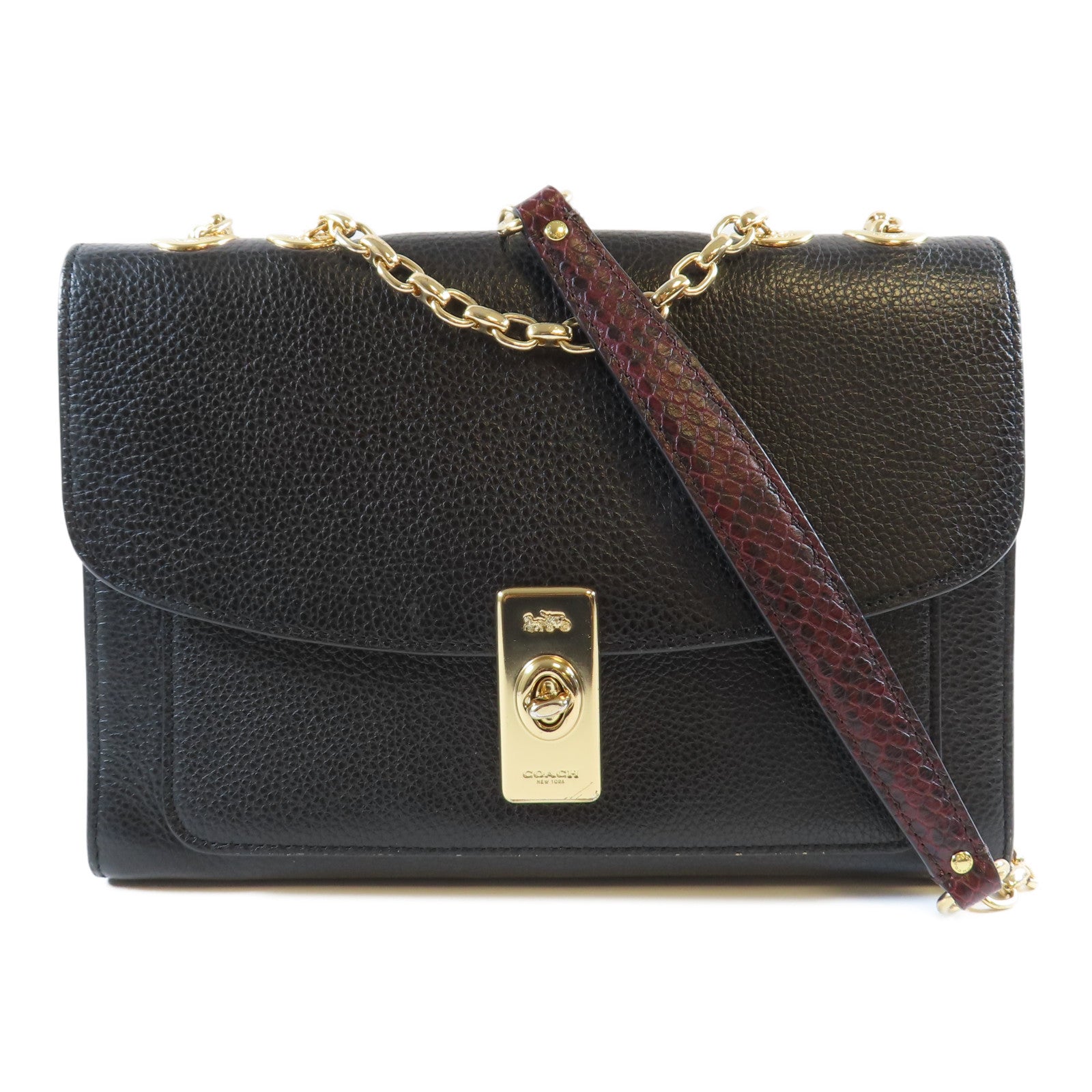 COACH 牛皮皮革Shoulder Bag金扣鏈帶肩背袋黑色