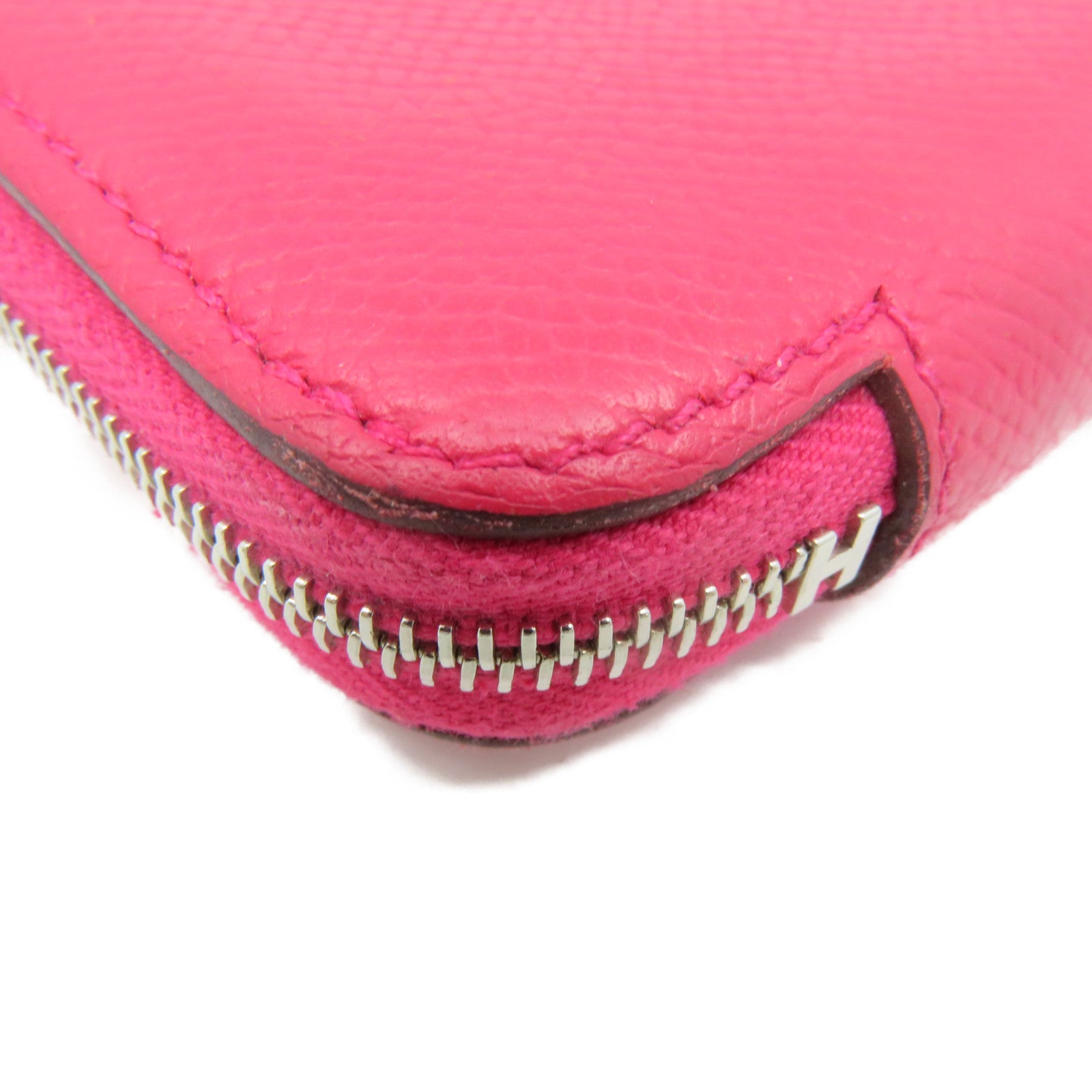 HERMES Epsom Leather Silkin Wallet Small Silver Buckle Zipper Short Wallet Pink
