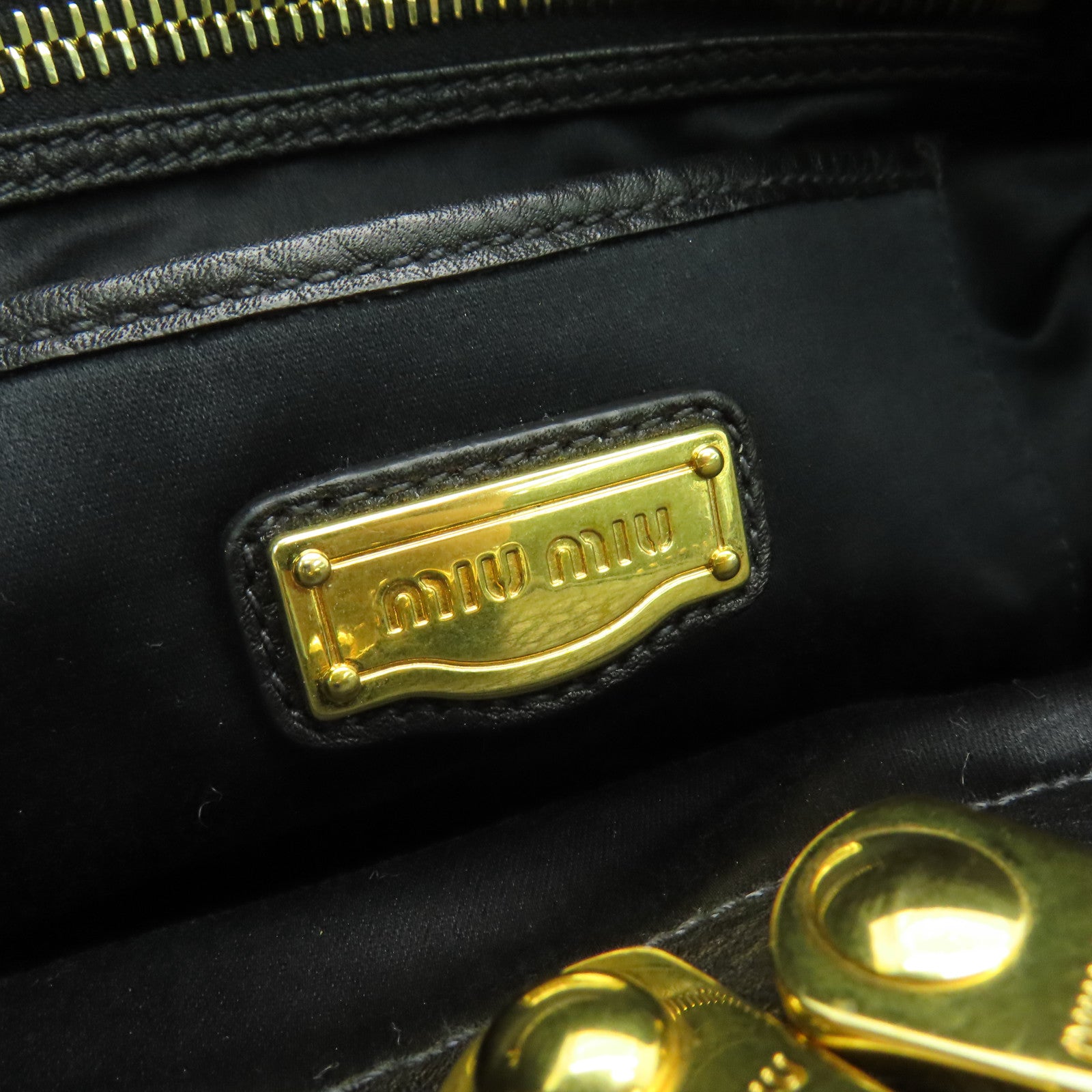 Miu Miu 牛皮皮革2way Shoulder Bag金扣手挽袋黑色