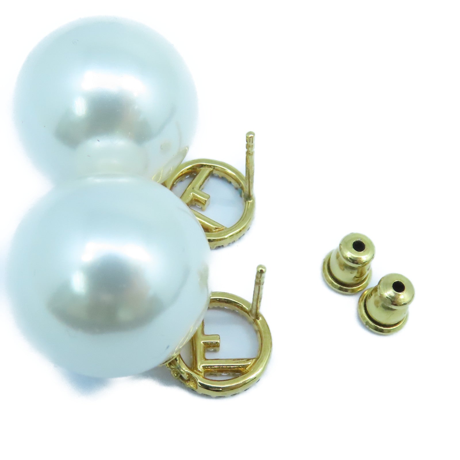 FENDI 金屬Earrings耳環白色/金色
