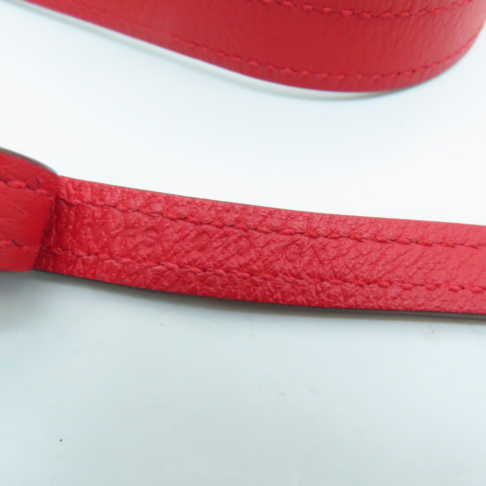 HERMES Leather Neck Strap Silver Buckle Neck Strap Red