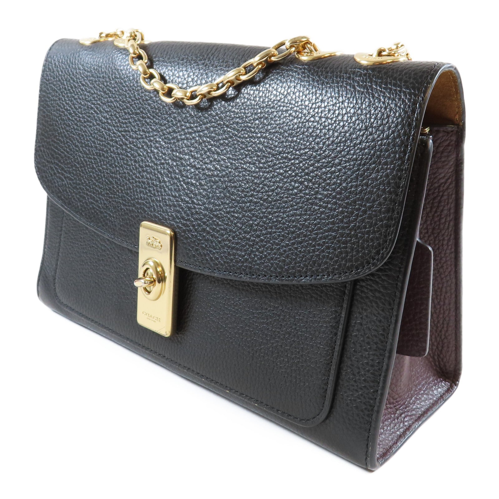 COACH 牛皮皮革Shoulder Bag金扣鏈帶肩背袋黑色