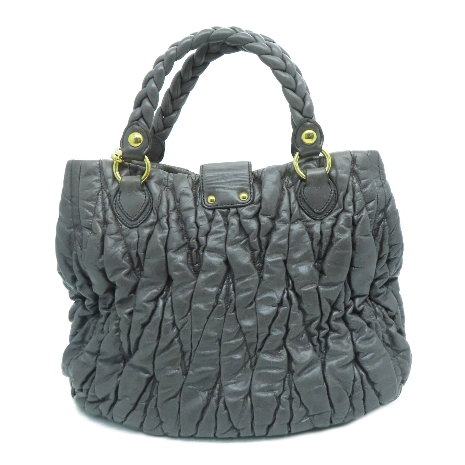 Miu Miu [Sharp Discount] Cowhide Leather 2 Way Shoulder Handle Shoulder Dual-purpose Bag Gray