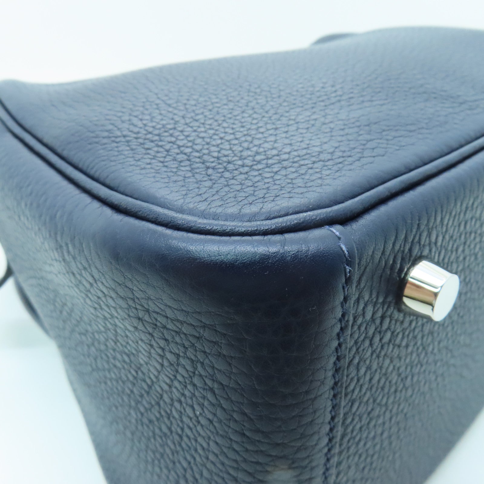 HERMES Clemence皮革Lindy 26銀扣手挽肩背兩用袋寶藍色