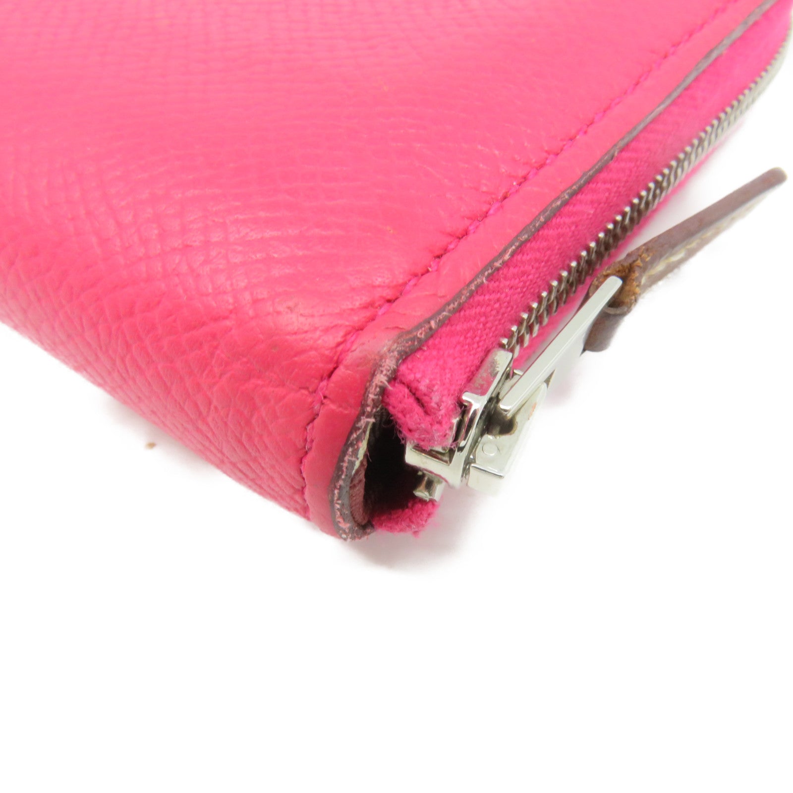 HERMES Epsom Leather Silkin Wallet Small Silver Buckle Zipper Short Wallet Pink