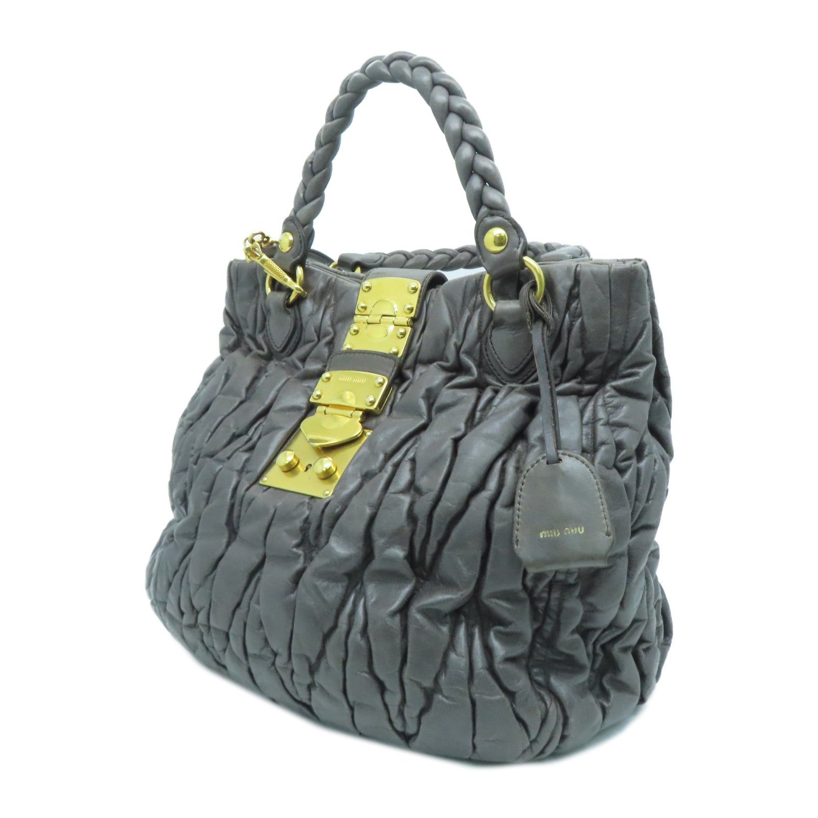 Miu Miu [Sharp Discount] Cowhide Leather 2 Way Shoulder Handle Shoulder Dual-purpose Bag Gray