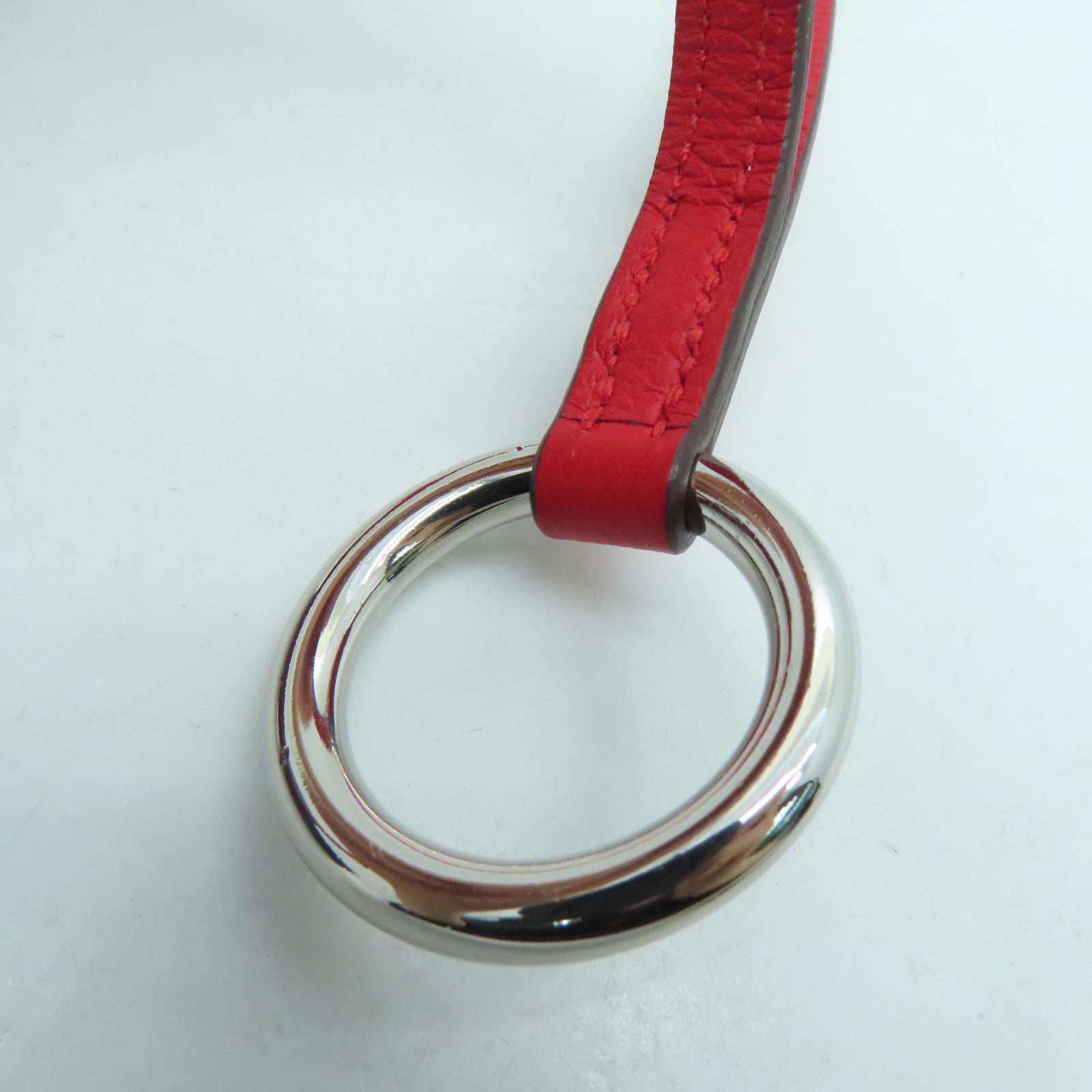 HERMES Leather Neck Strap Silver Buckle Neck Strap Red