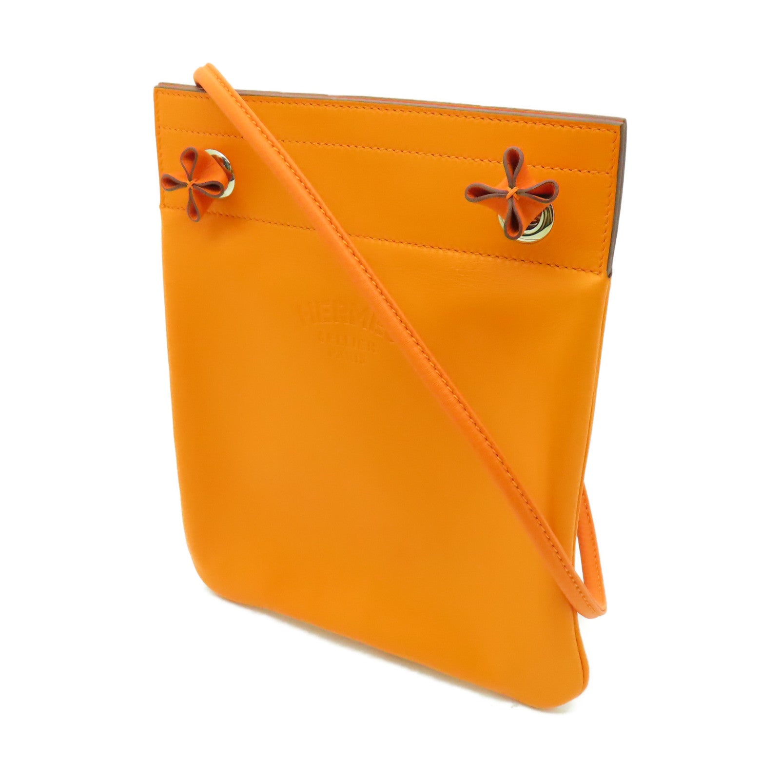 HERMES Swift皮革Aline銀扣肩背袋橘色
