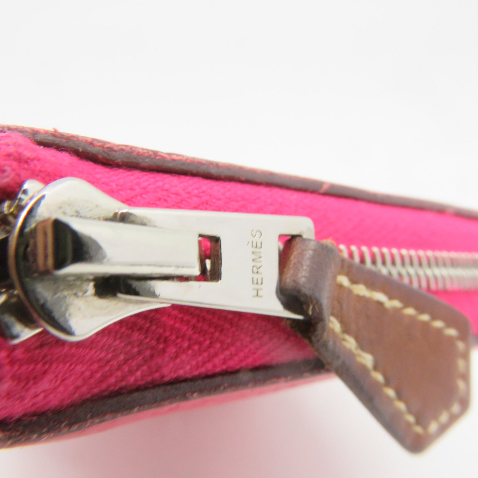 HERMES Epsom Leather Silkin Wallet Small Silver Buckle Zipper Short Wallet Pink