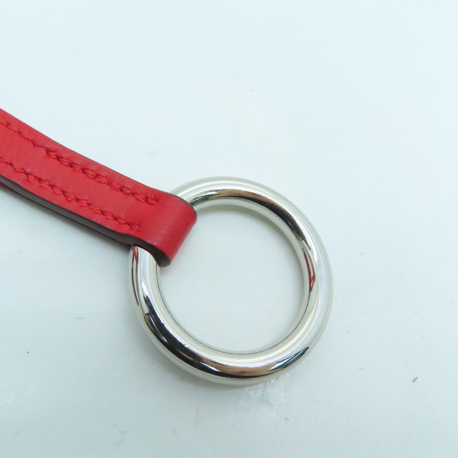 HERMES Leather Neck Strap Silver Buckle Neck Strap Red