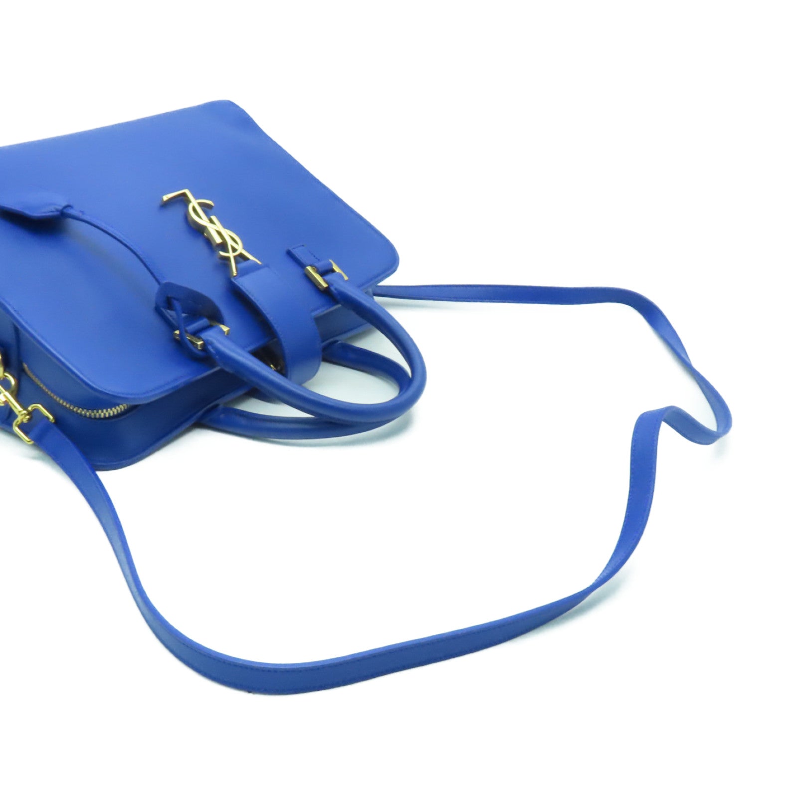 SAINT LAURENT 【激減優惠】牛皮皮革2 Way Shoulder Bag金扣手挽肩背兩用袋藍色