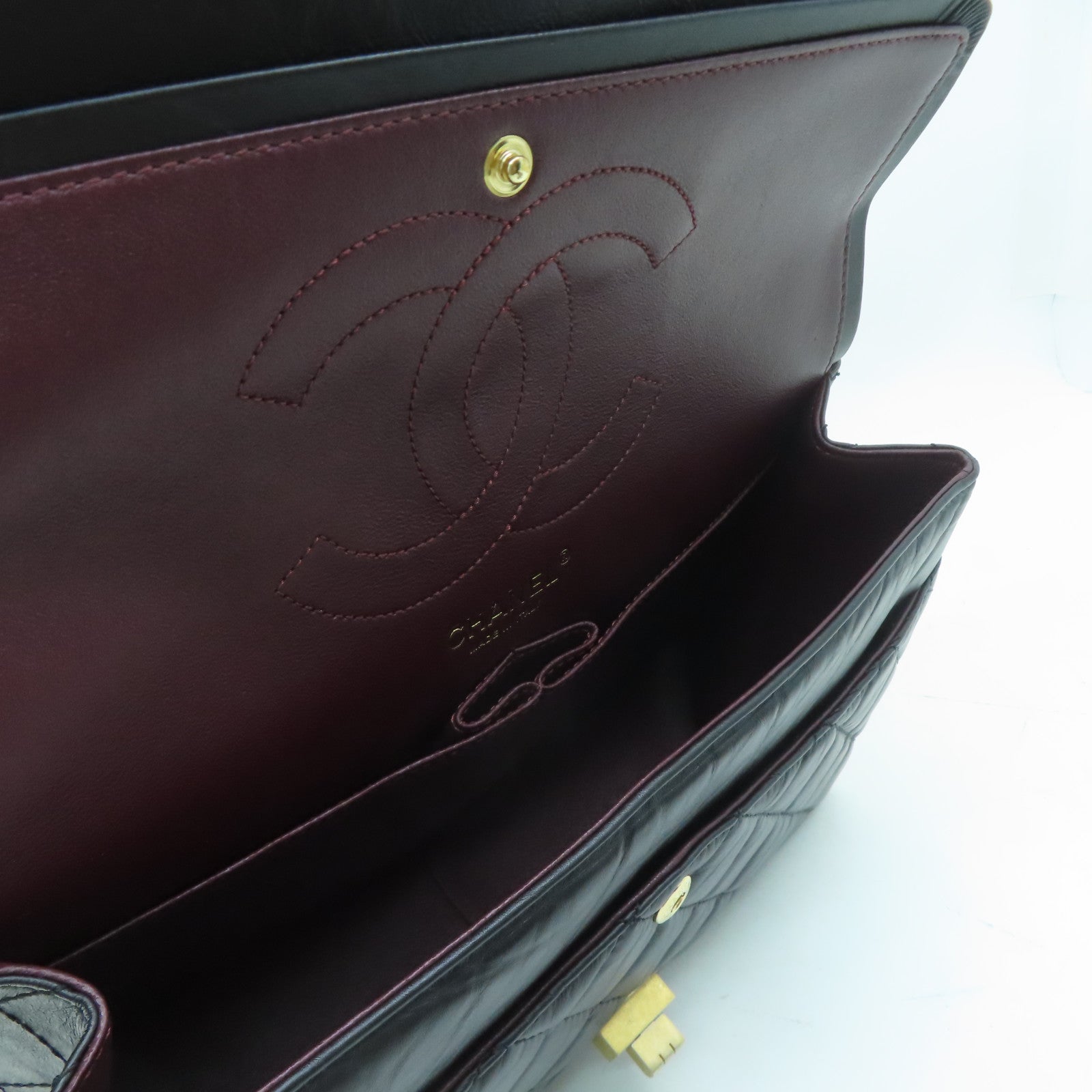 CHANEL 菱格牛皮皮革2.55金扣鏈帶肩背袋黑色