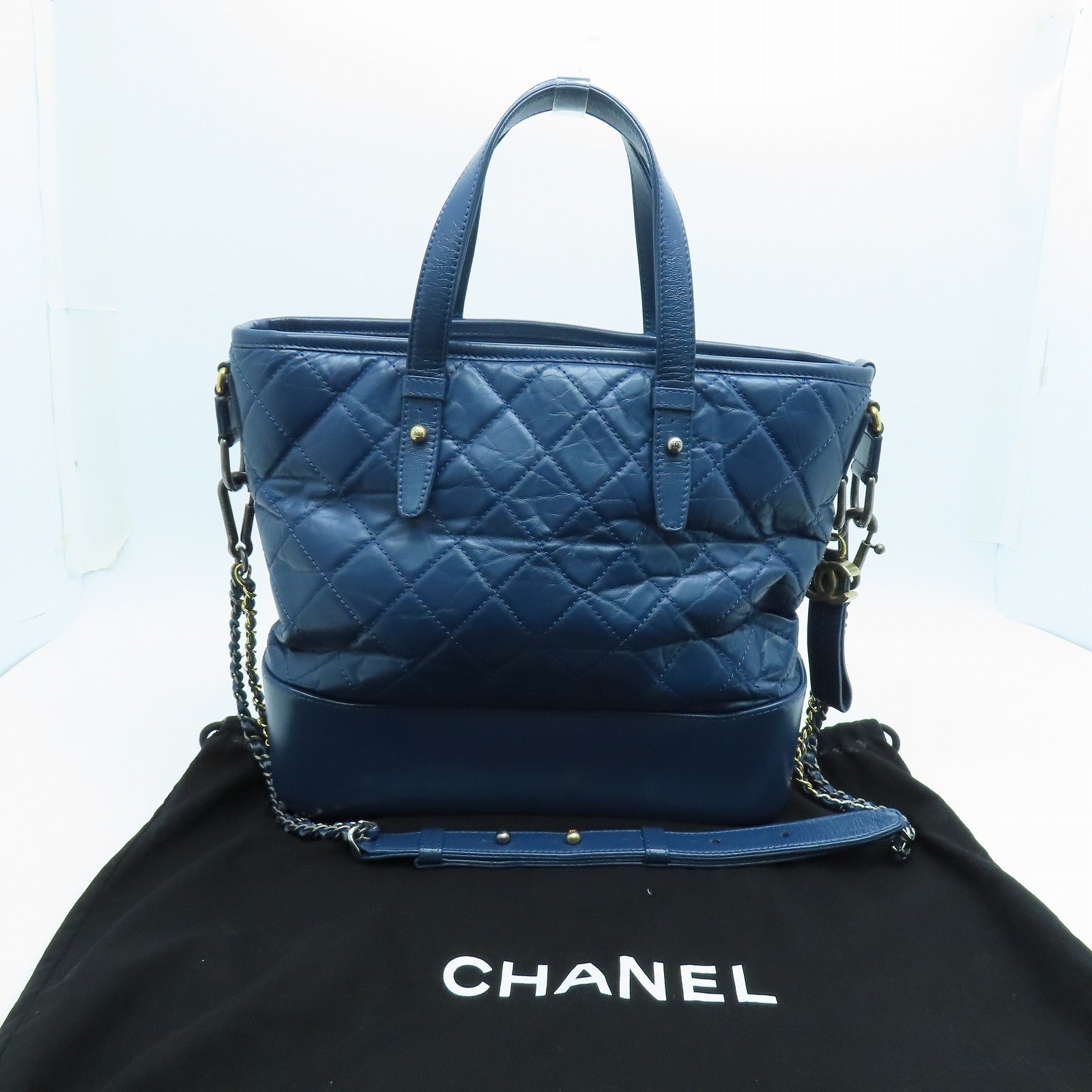 CHANEL rhombic cowhide leather Gabrielle 2Way Bag handle shoulder bag blue