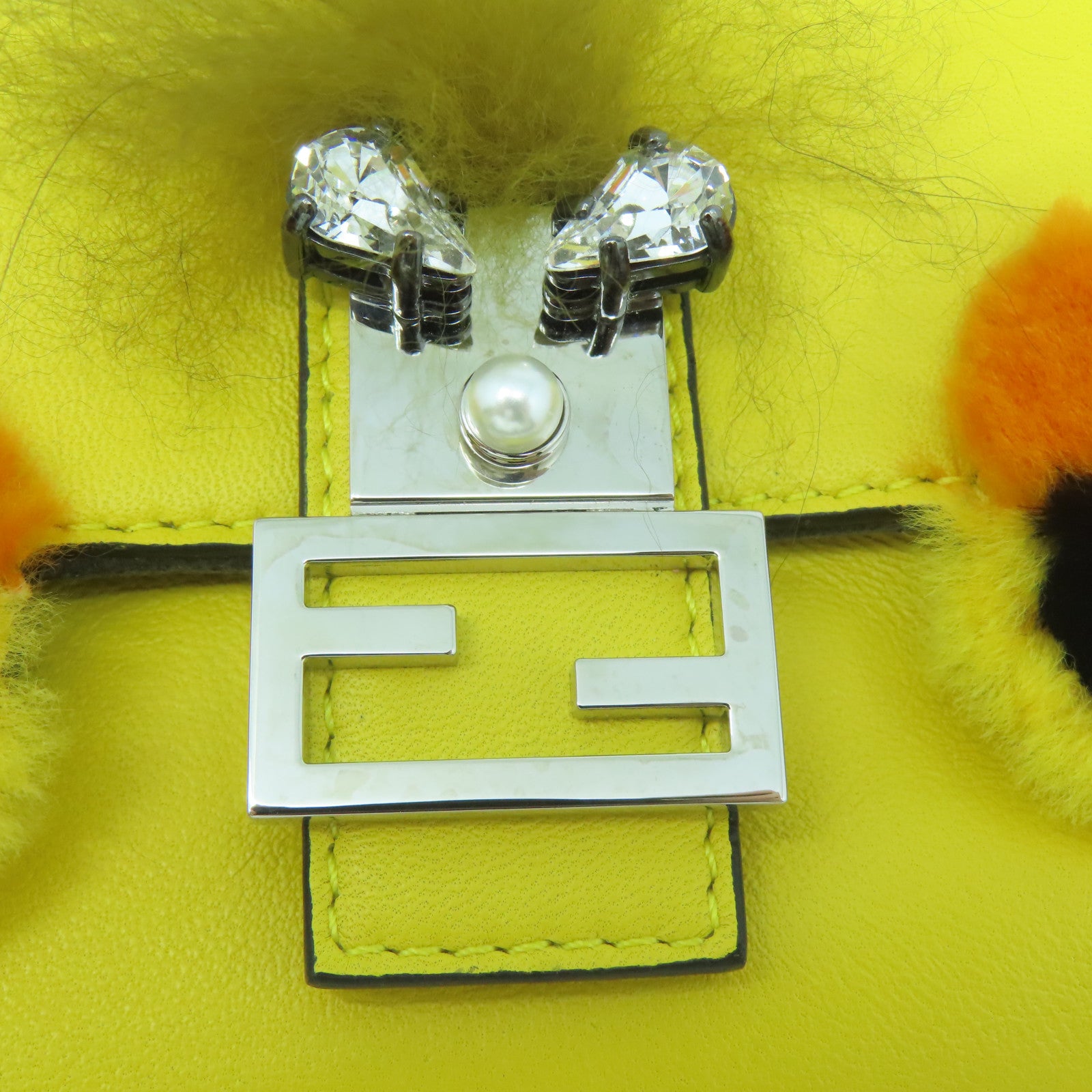 FENDI 羊皮皮革2 Way Shoulder銀扣手挽肩背兩用袋黃色