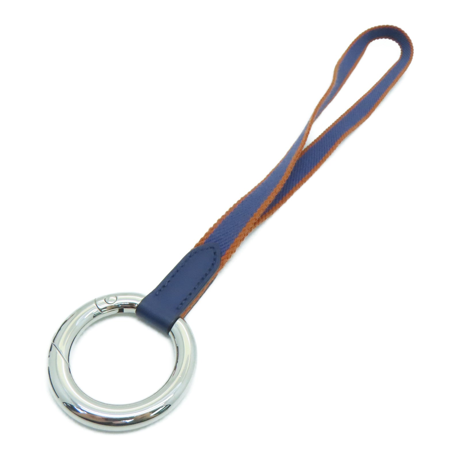 HERMES Canvas Neck Strap Silver Buckle Neck Strap Blue/Brown