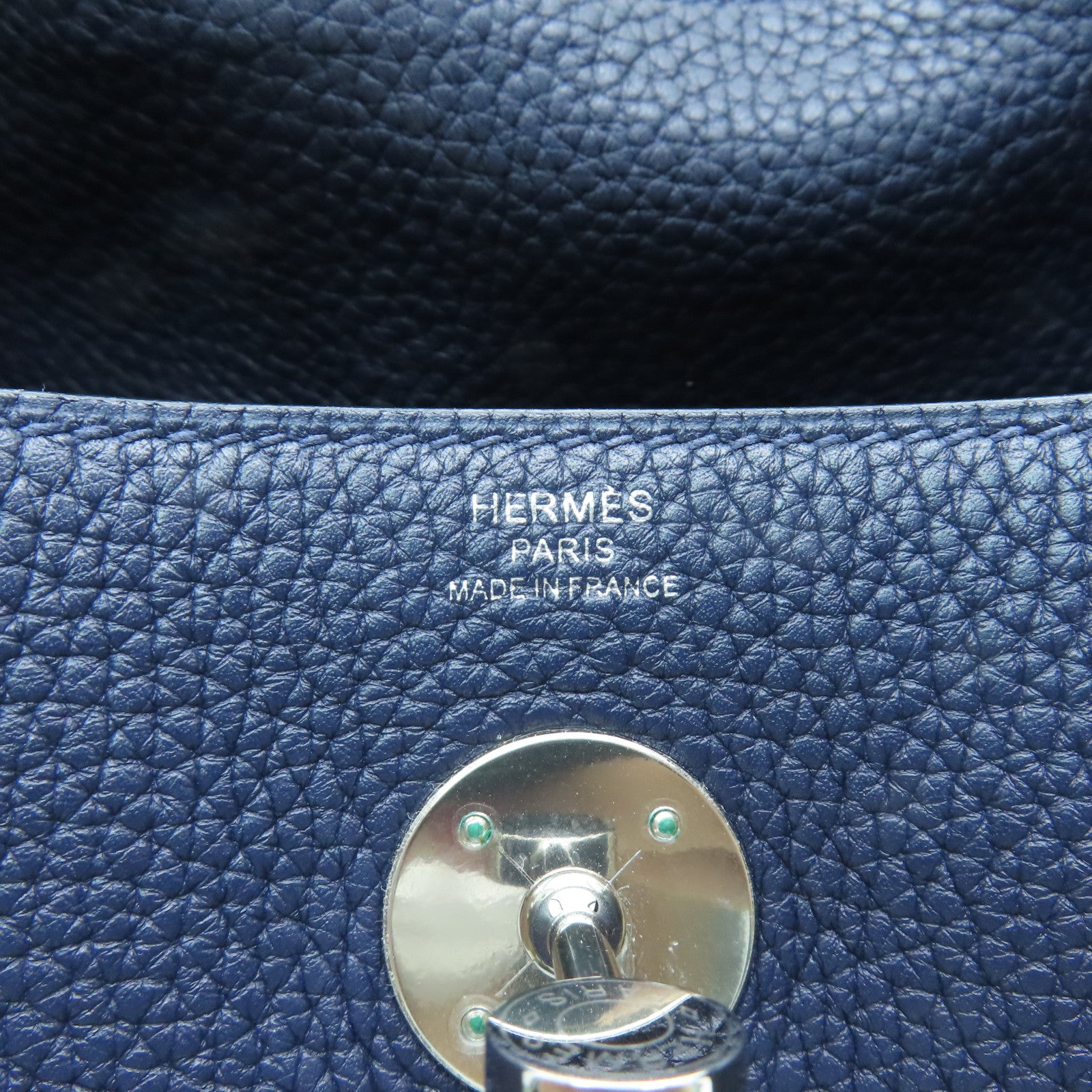 HERMES Clemence皮革Lindy 26銀扣手挽肩背兩用袋寶藍色