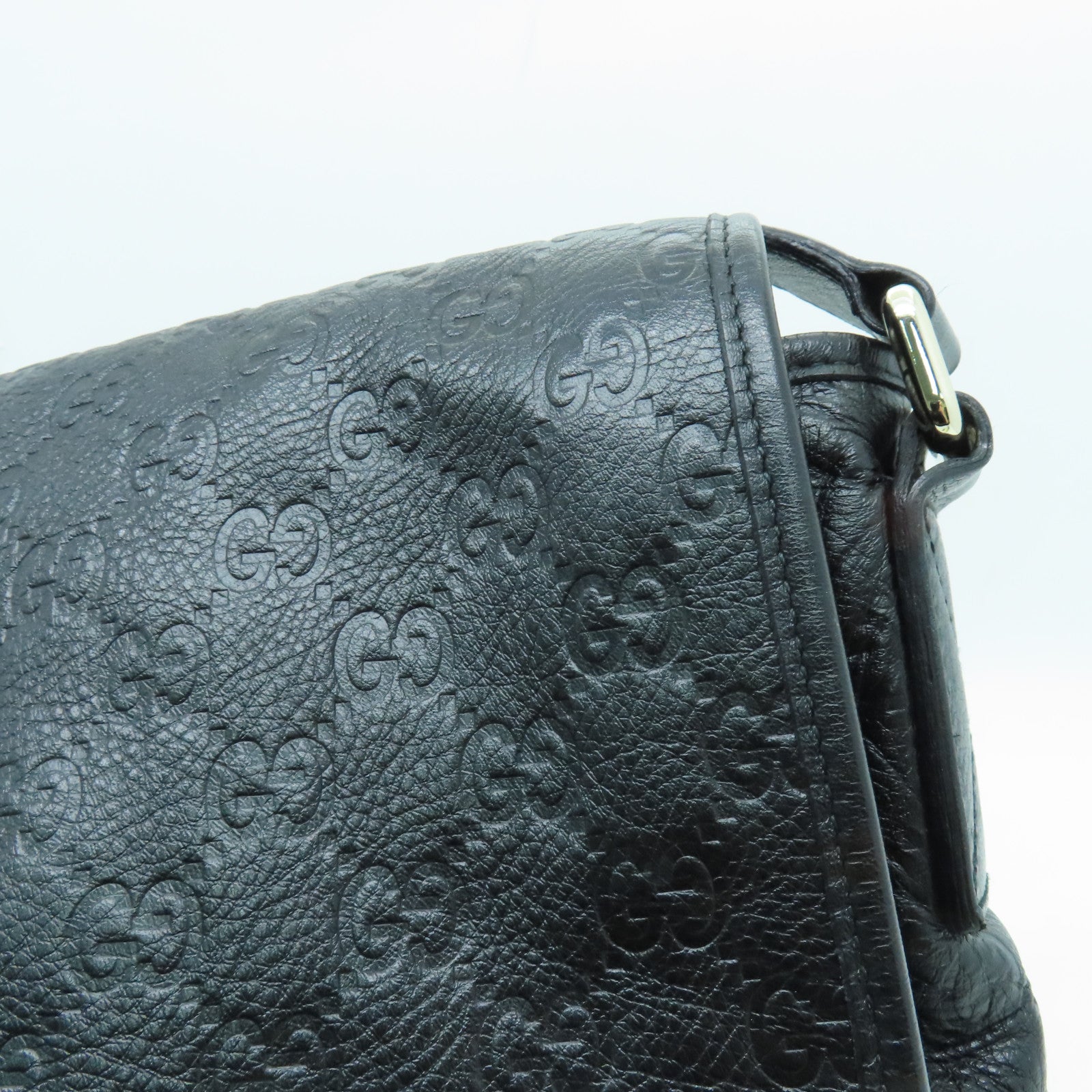GUCCI 牛皮皮革Shoulder Bag肩背袋银扣黑色