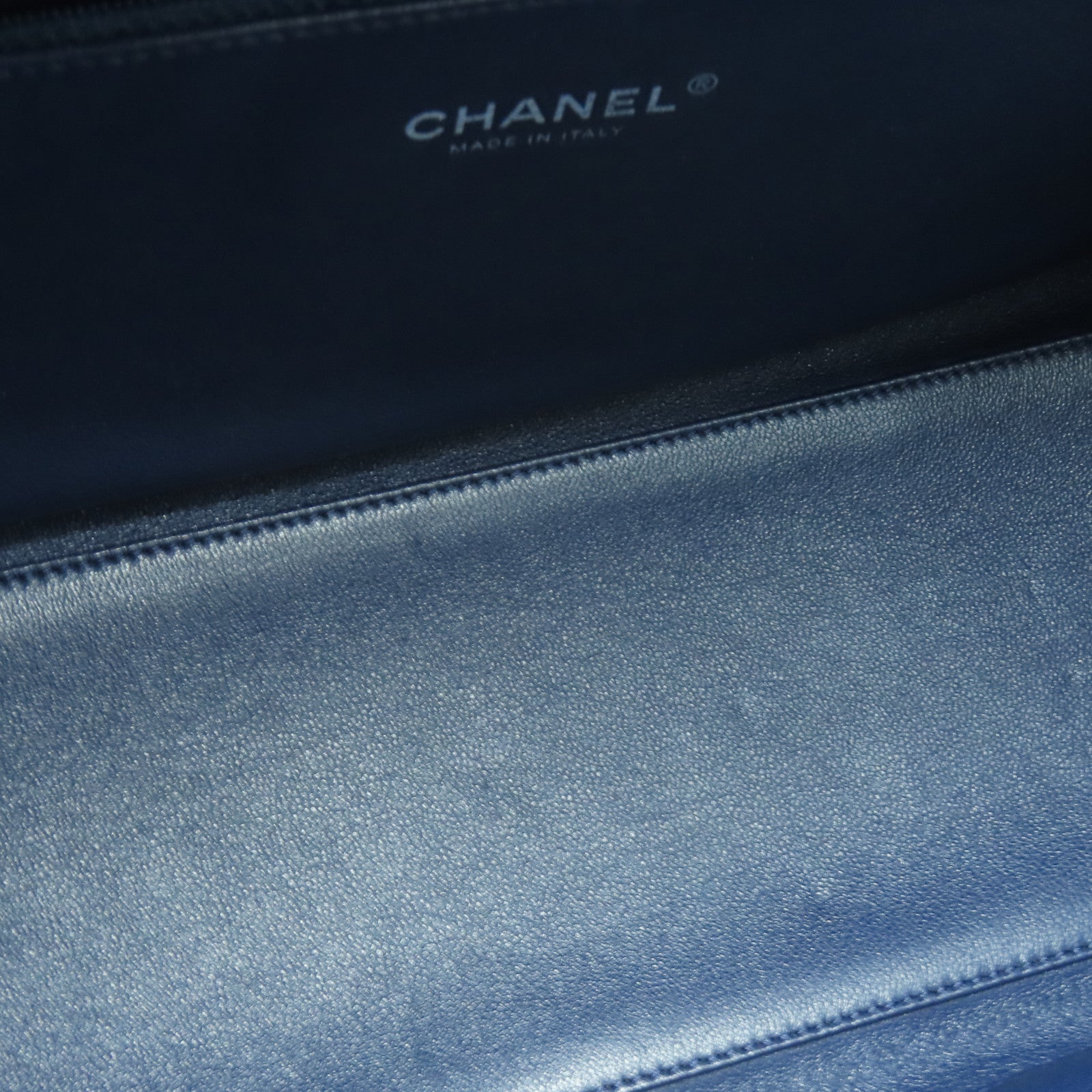 CHANEL 菱格Caviar皮革/蜥蝪皮革Top Handle 2 Way Shoulder Bag銀扣鏈帶手挽肩背兩用袋深藍色
