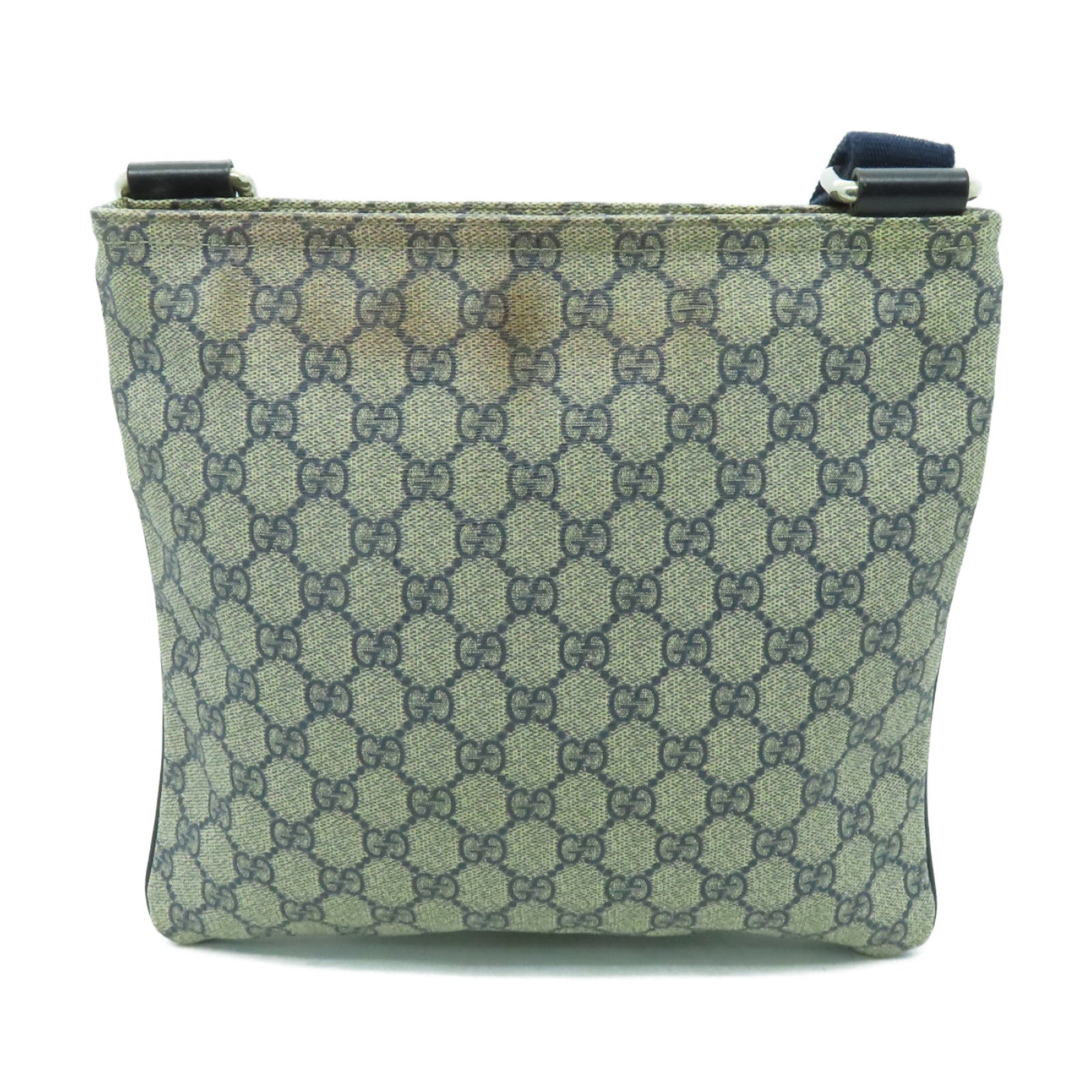 GUCCI 塗層帆布Shoulder Bag銀扣肩背袋灰色/藍色