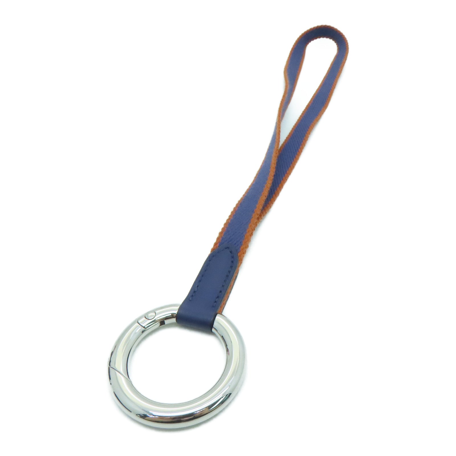 HERMES Canvas Neck Strap Silver Buckle Neck Strap Blue/Brown