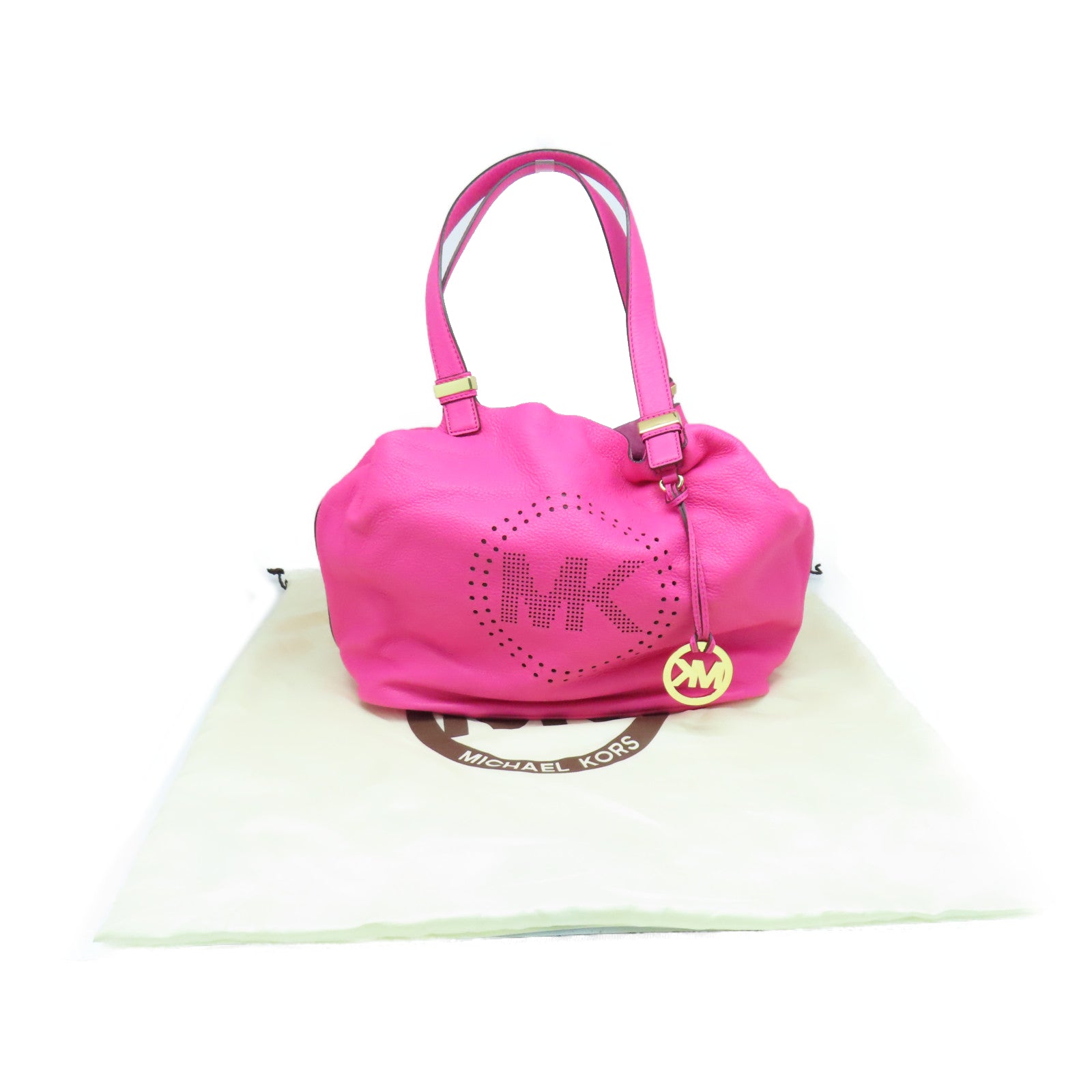 Michael Kors Leather Shoulder Bag Gold Buckle Pink