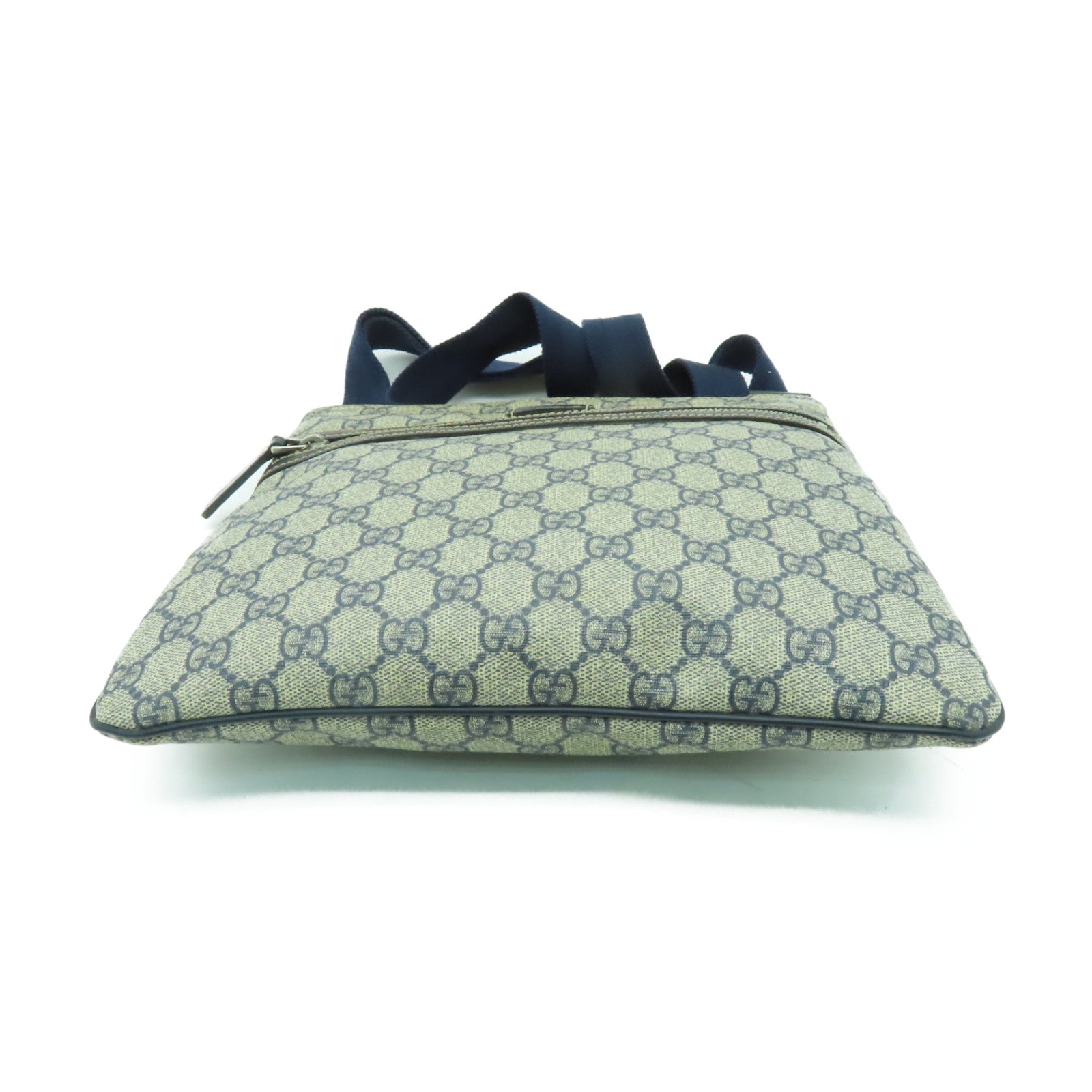 GUCCI 塗層帆布Shoulder Bag銀扣肩背袋灰色/藍色