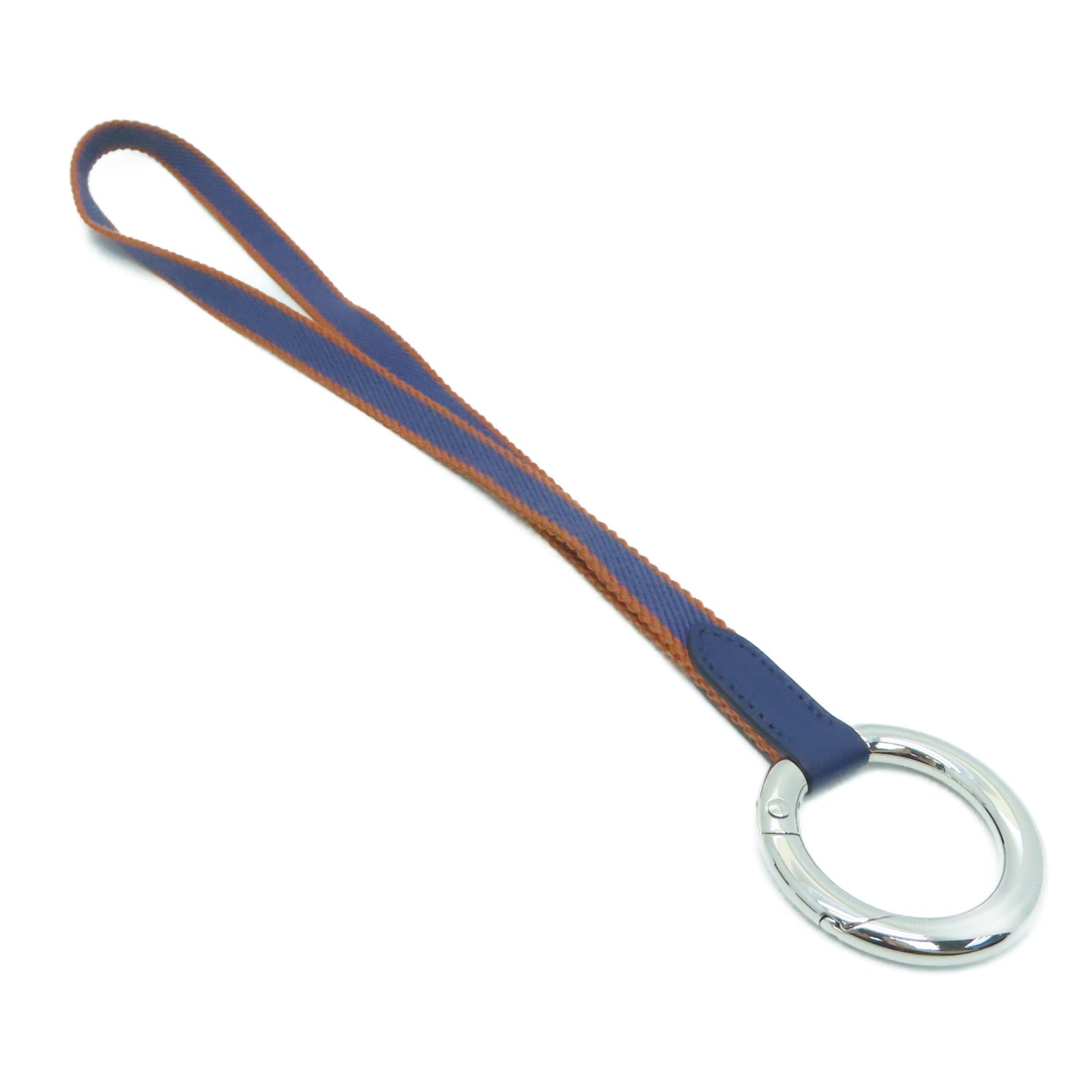 HERMES Canvas Neck Strap Silver Buckle Neck Strap Blue/Brown