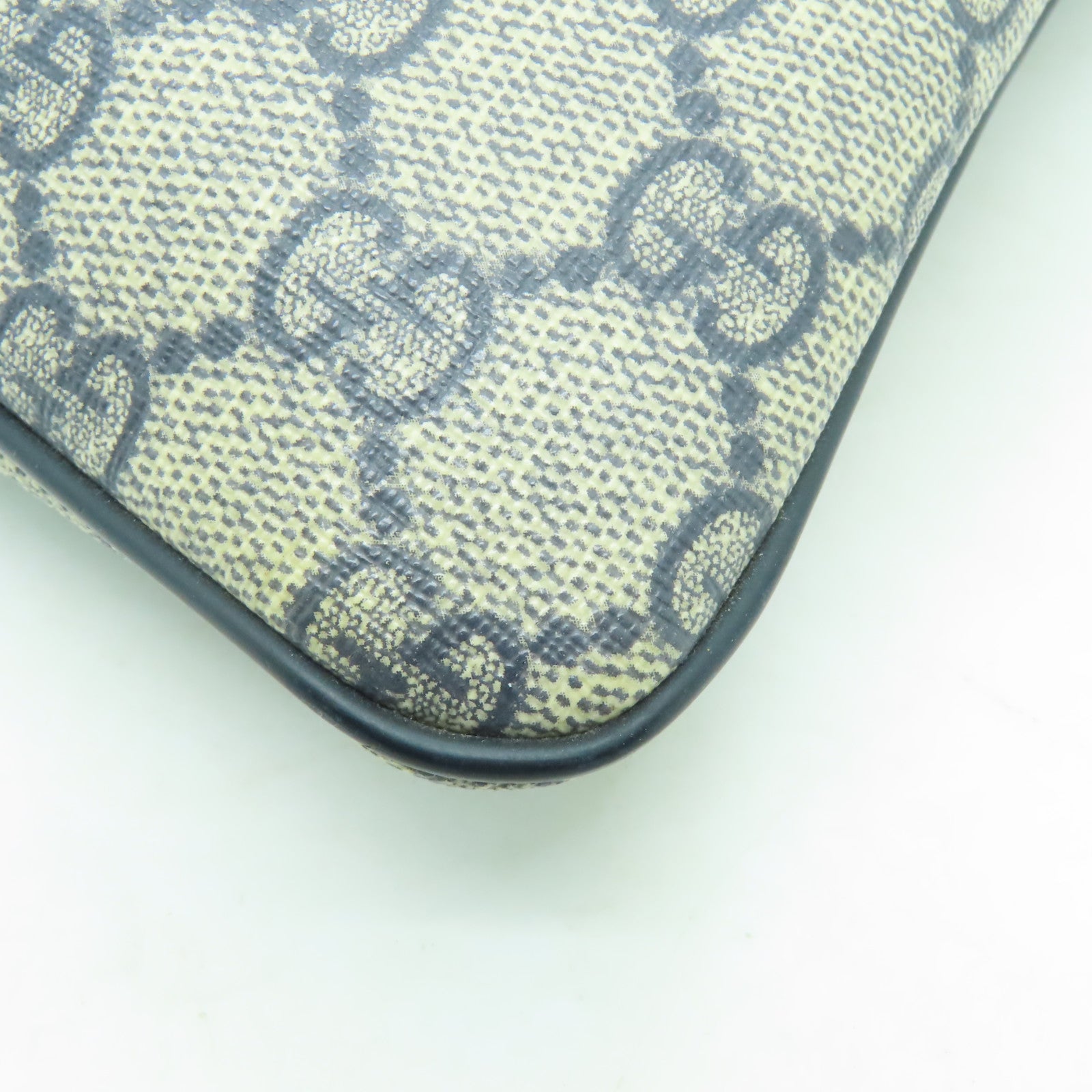 GUCCI 塗層帆布Shoulder Bag銀扣肩背袋灰色/藍色