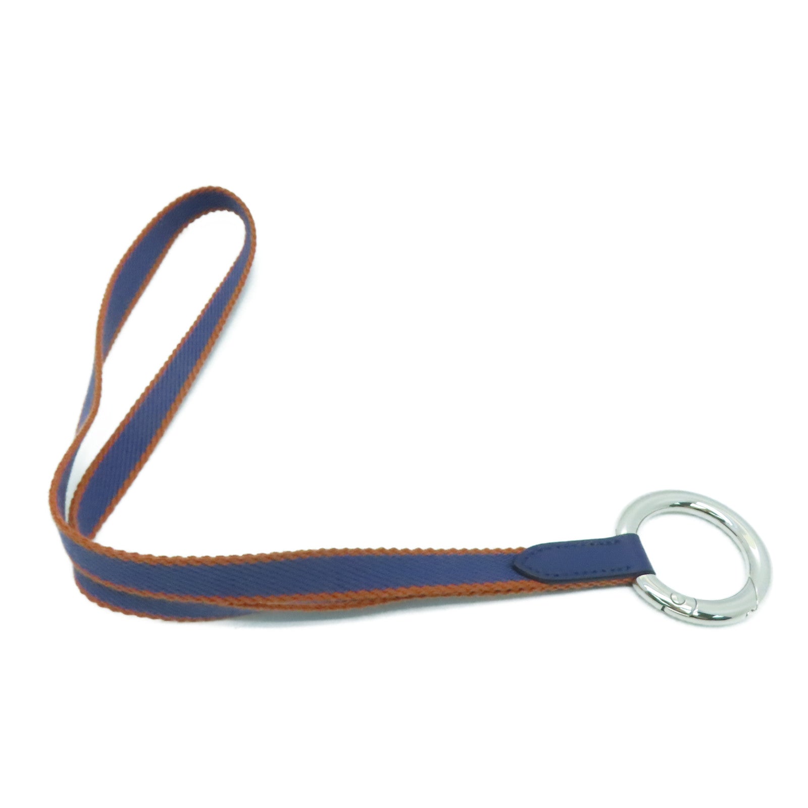 HERMES Canvas Neck Strap Silver Buckle Neck Strap Blue/Brown
