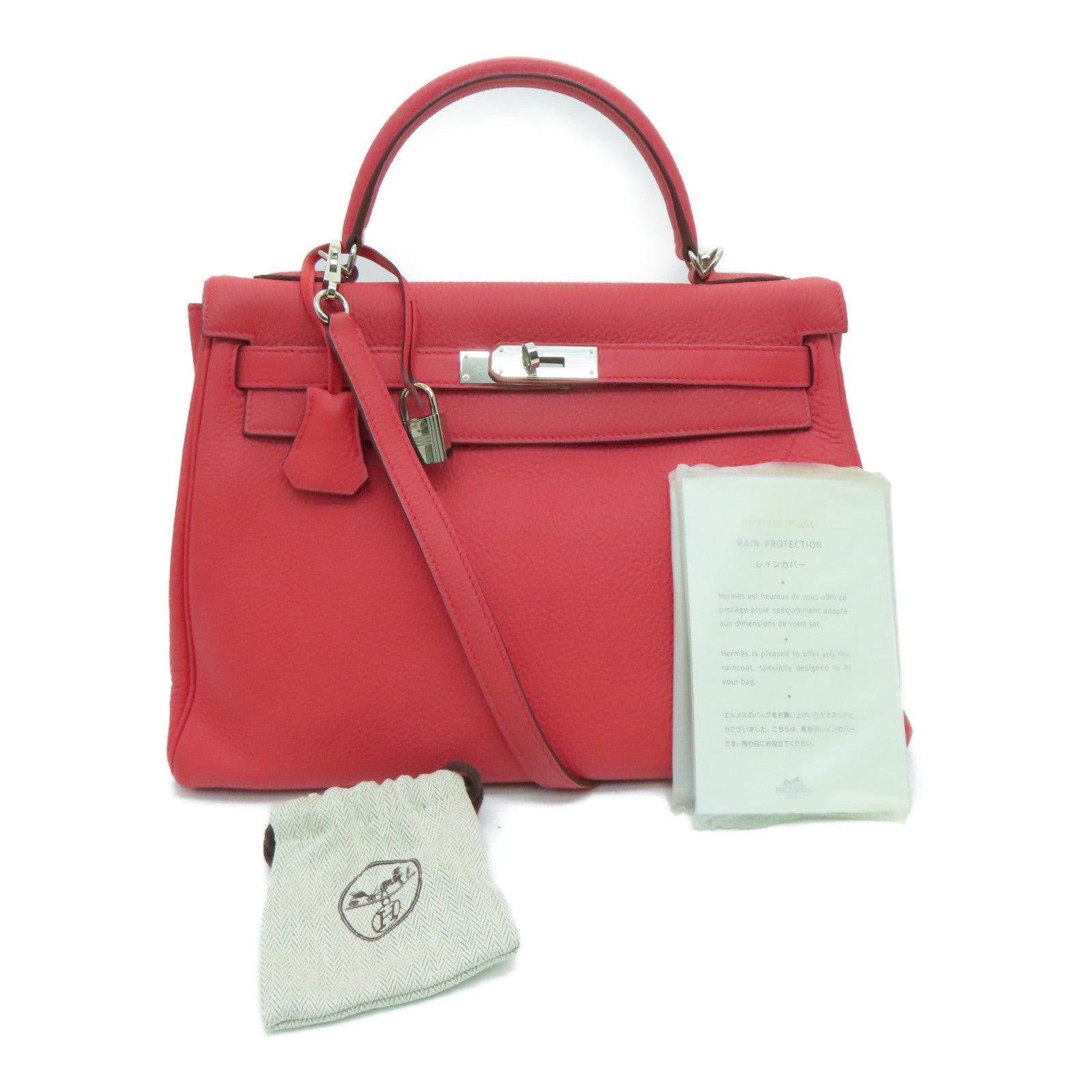 HERMES Clemence皮革Kelly 32银扣手挽肩背两用袋Rose Jaipur/蜜桃红