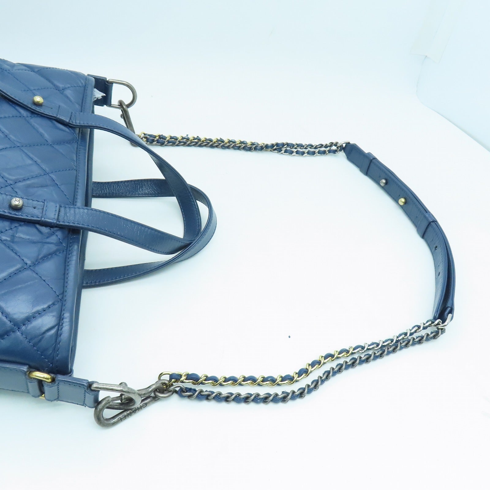 CHANEL rhombic cowhide leather Gabrielle 2Way Bag handle shoulder bag blue