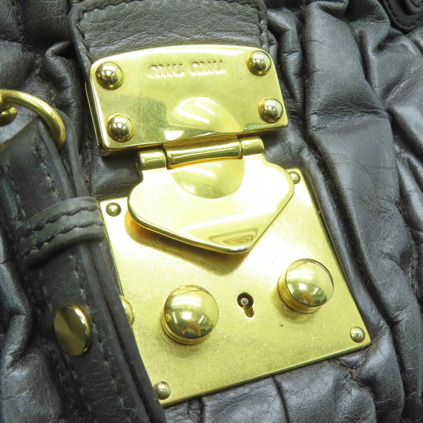 Miu Miu [Sharp Discount] Cowhide Leather 2 Way Shoulder Handle Shoulder Dual-purpose Bag Gray