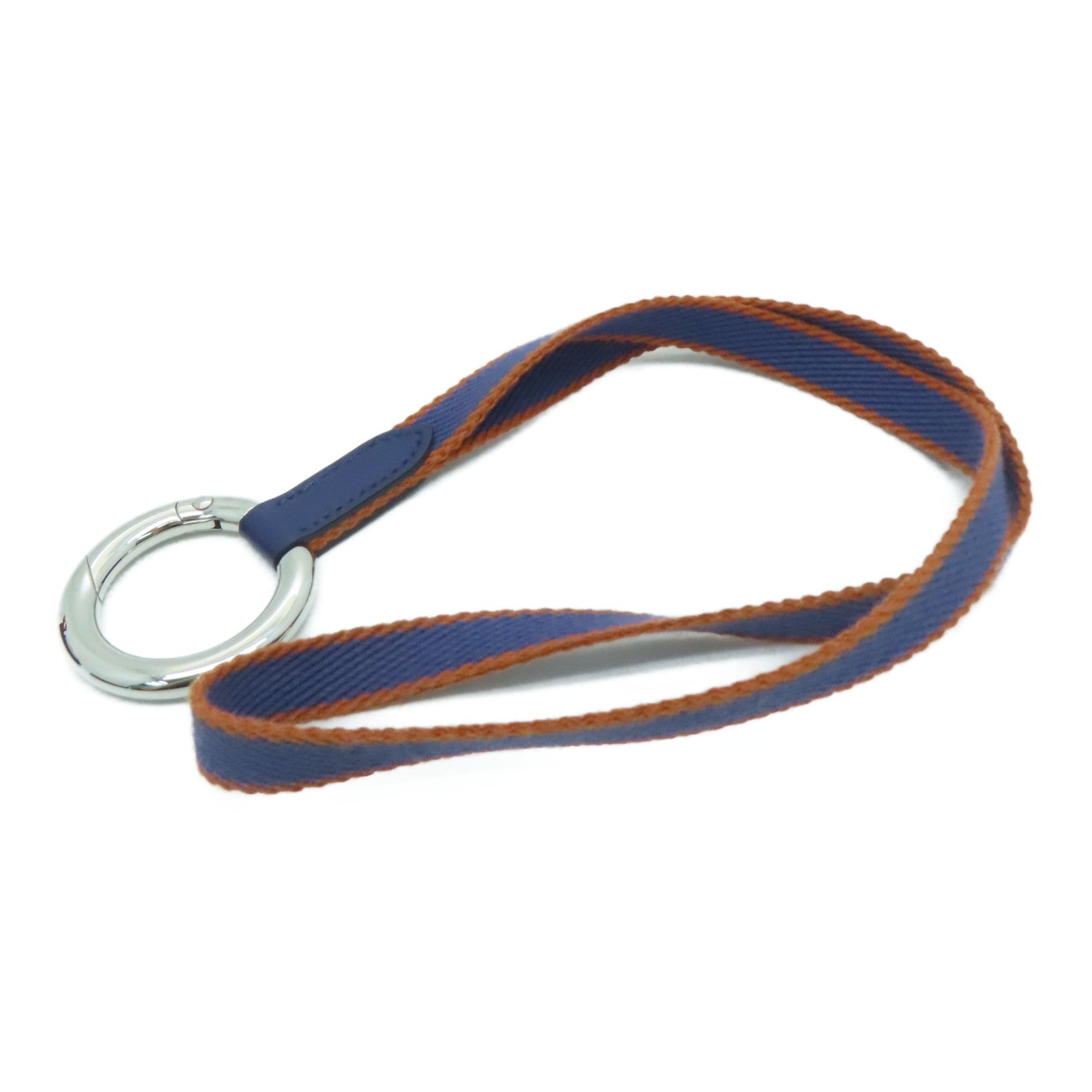 HERMES Canvas Neck Strap Silver Buckle Neck Strap Blue/Brown