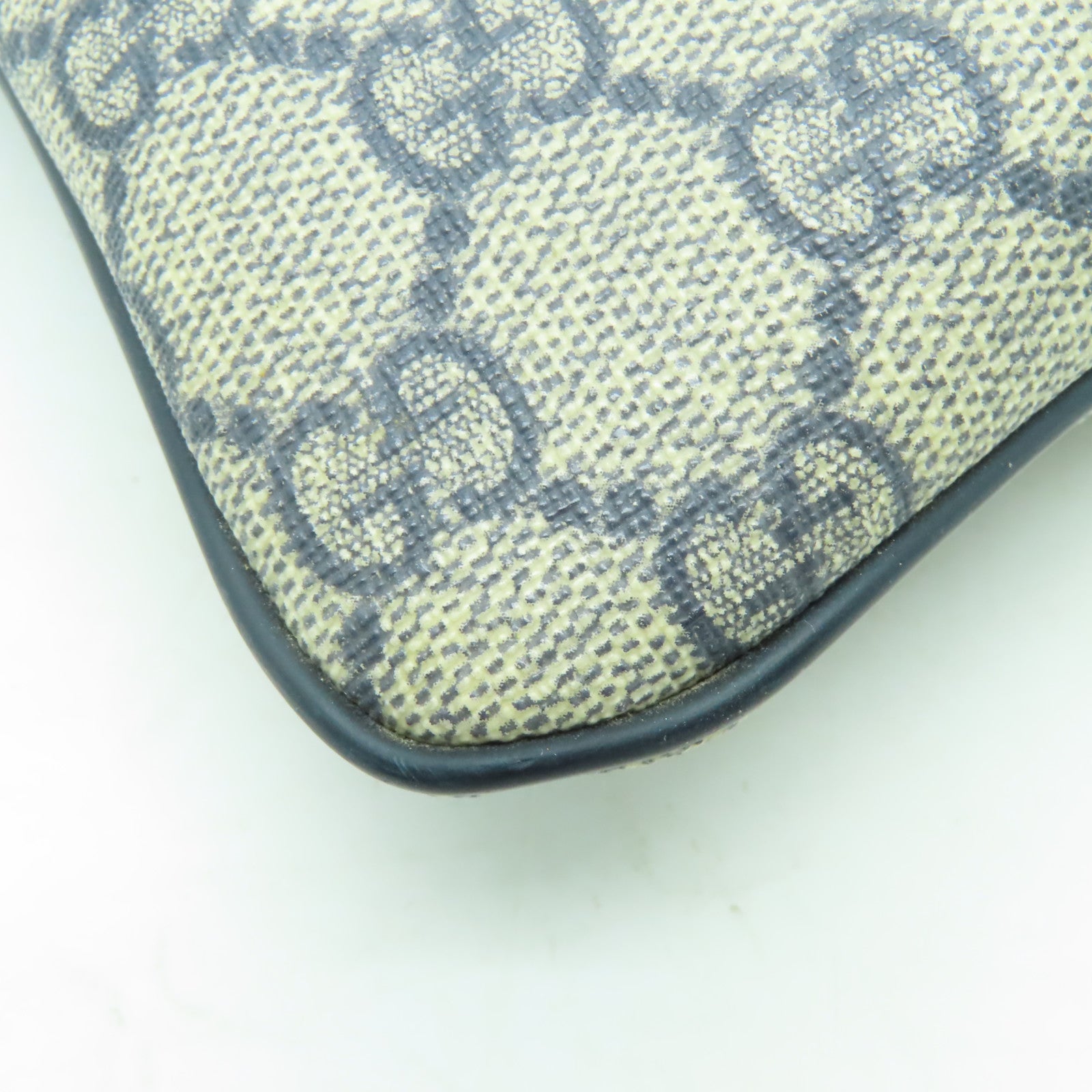 GUCCI 塗層帆布Shoulder Bag銀扣肩背袋灰色/藍色