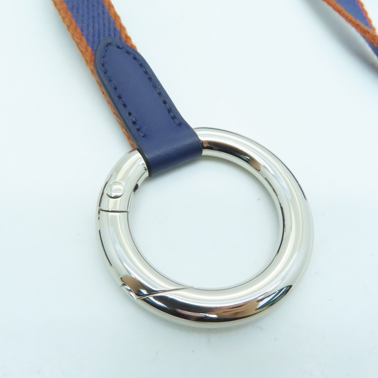 HERMES Canvas Neck Strap Silver Buckle Neck Strap Blue/Brown