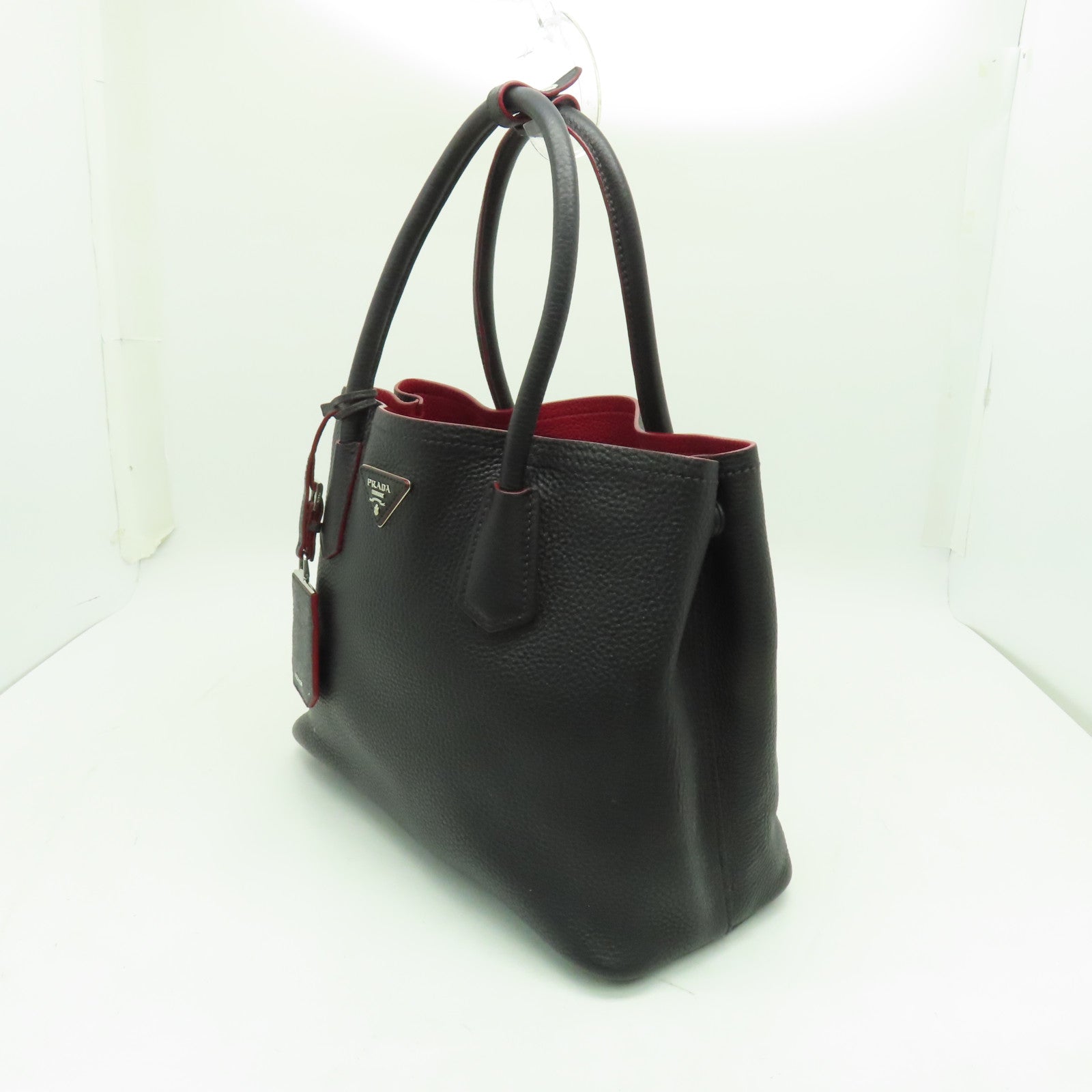 PRADA 【激減優惠】牛皮皮革2way Shoulder Bag銀扣手挽肩背兩用袋黑色