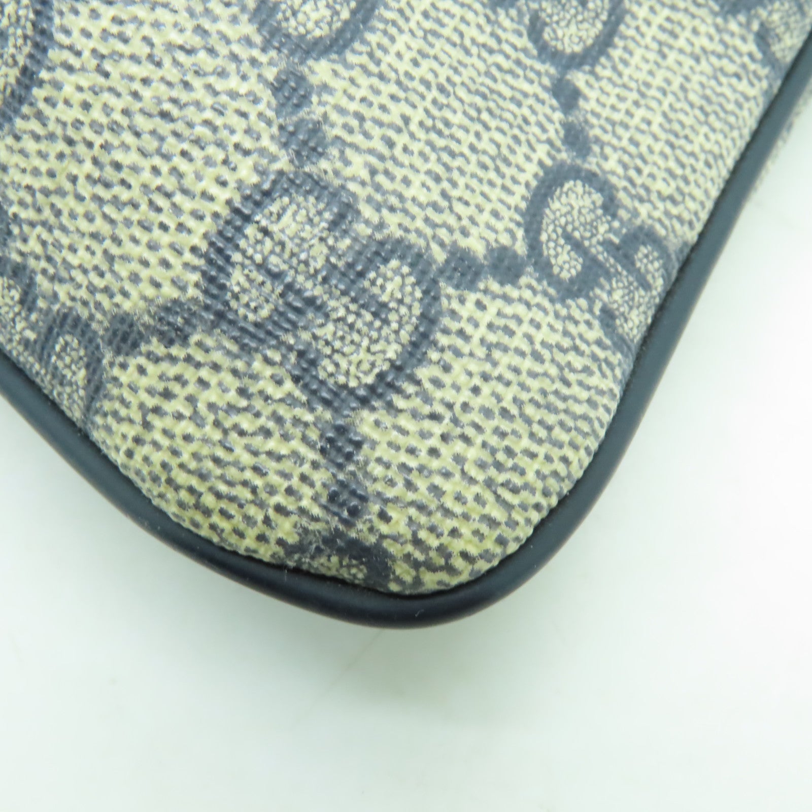 GUCCI 塗層帆布Shoulder Bag銀扣肩背袋灰色/藍色