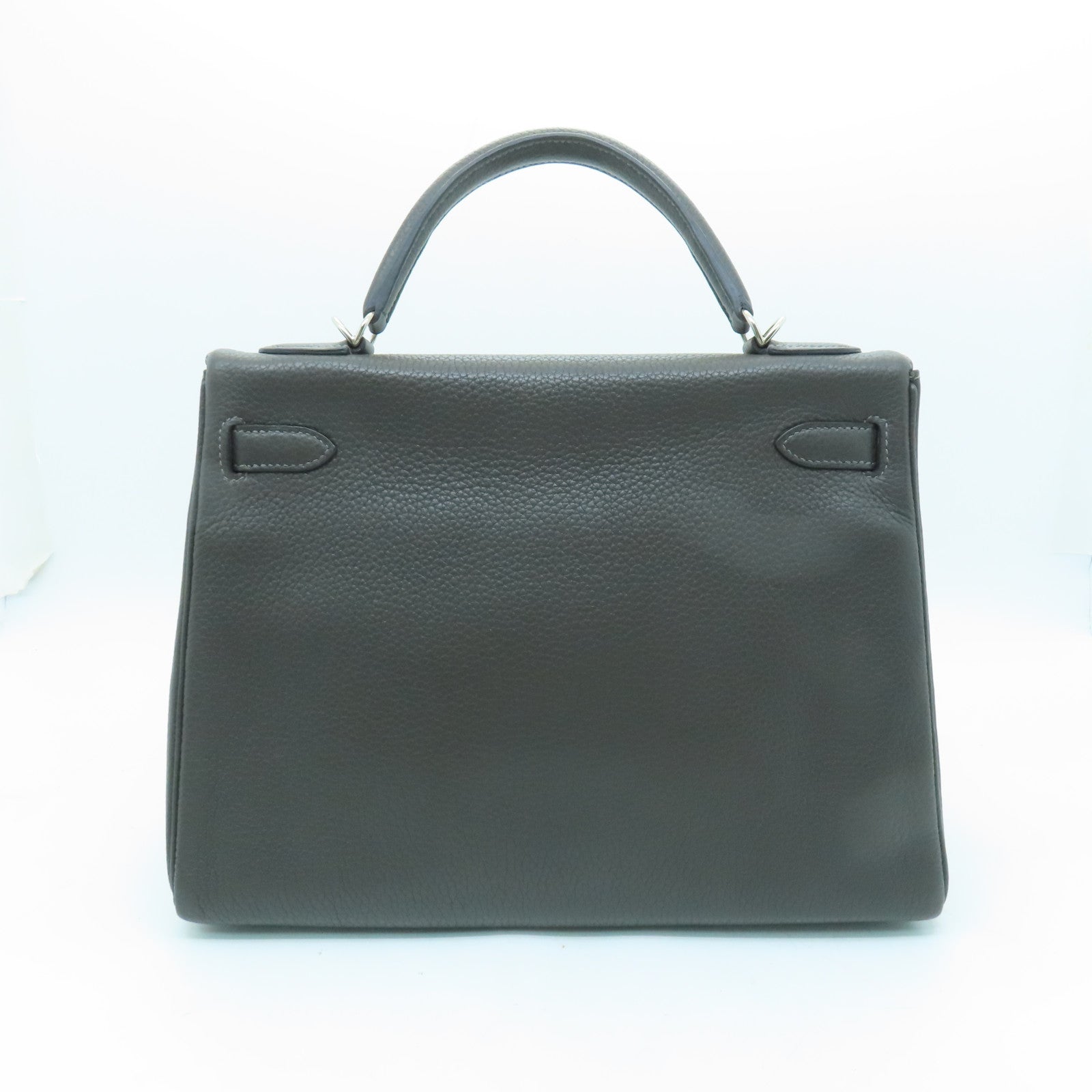 HERMES Clemence皮革Kelly 32银扣手挽袋灰色