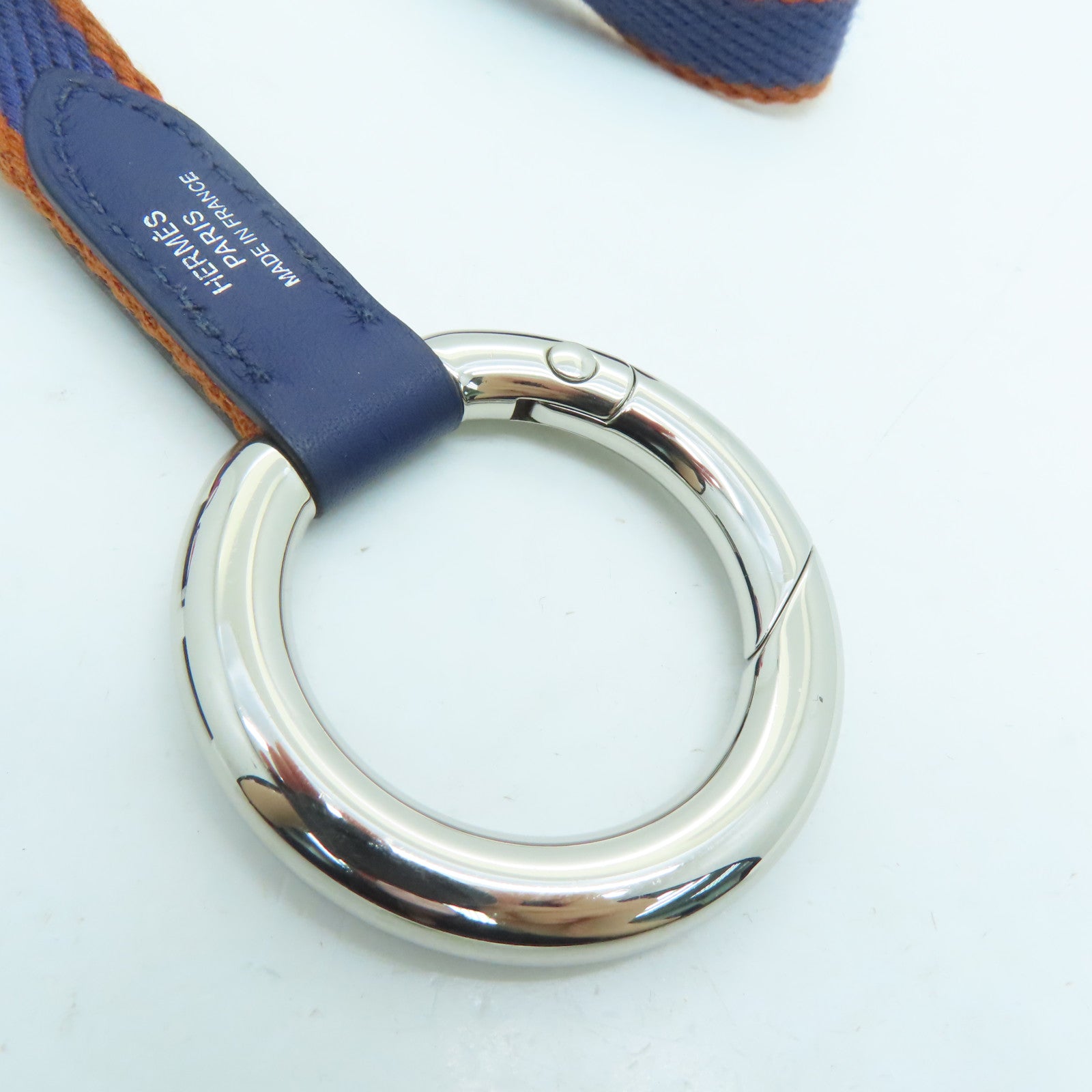 HERMES Canvas Neck Strap Silver Buckle Neck Strap Blue/Brown