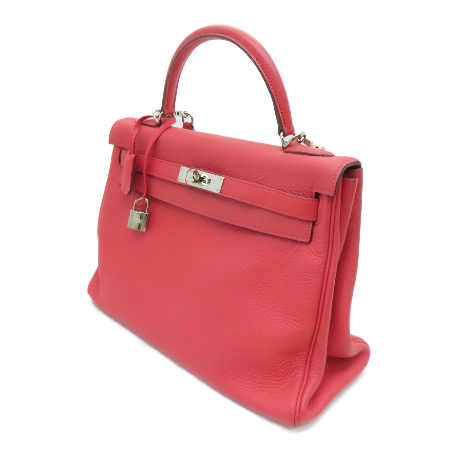 HERMES Clemence皮革Kelly 32银扣手挽肩背两用袋Rose Jaipur/蜜桃红