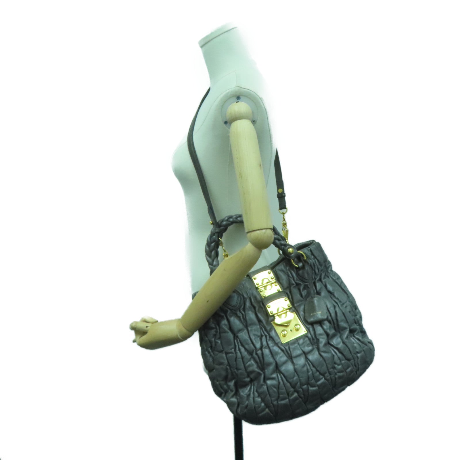 Miu Miu [Sharp Discount] Cowhide Leather 2 Way Shoulder Handle Shoulder Dual-purpose Bag Gray
