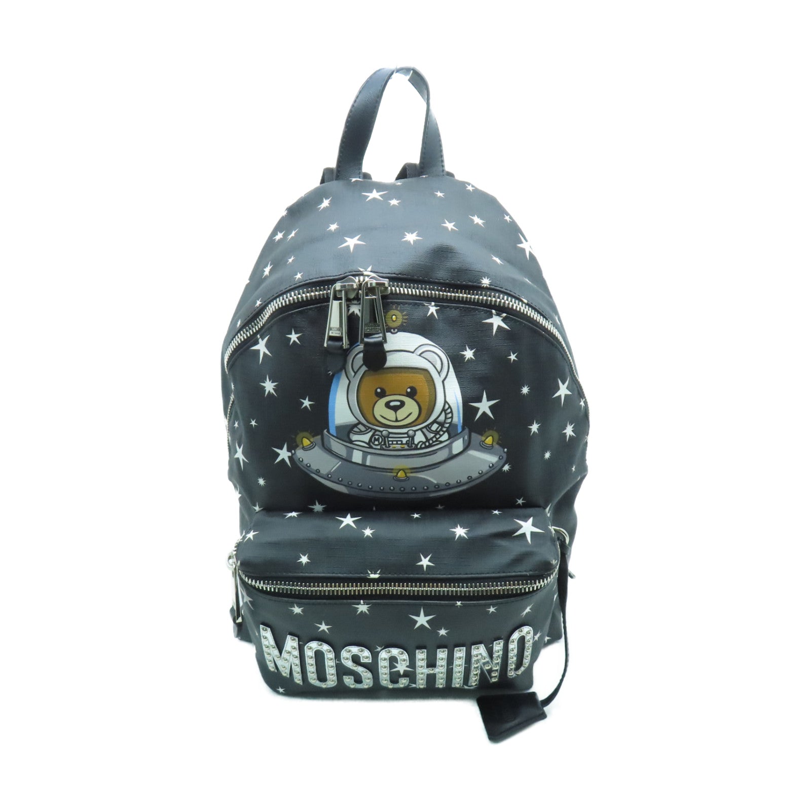 MOSCHINO 塗層帆布Backpack銀扣背包黑色