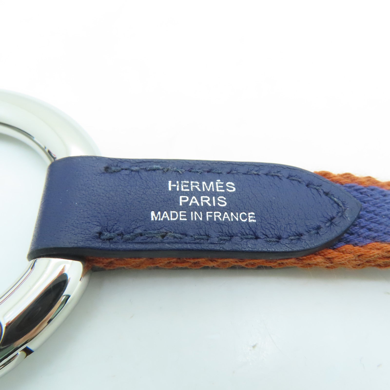 HERMES Canvas Neck Strap Silver Buckle Neck Strap Blue/Brown