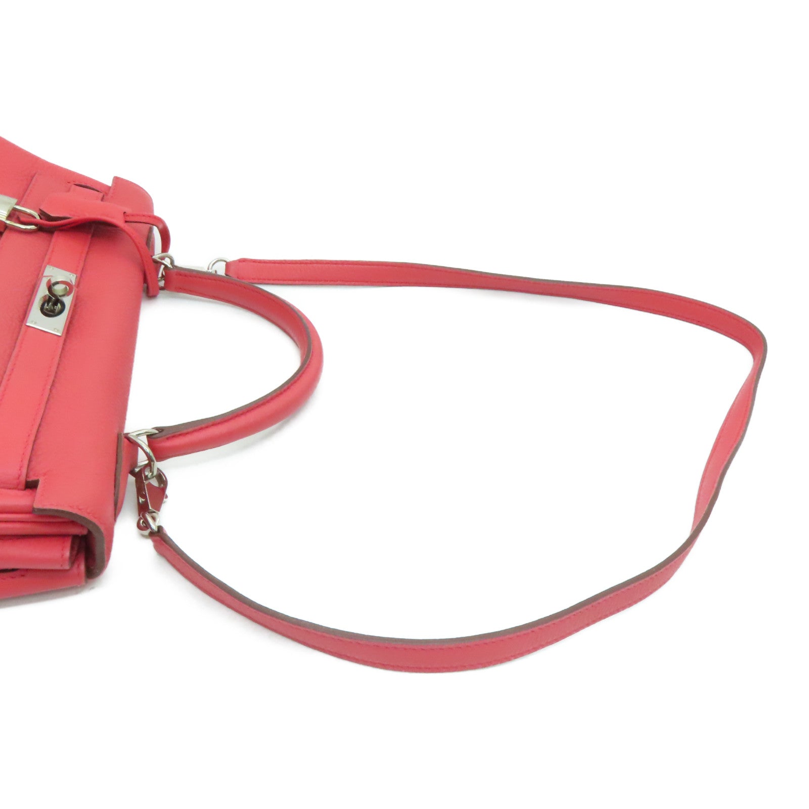 HERMES Clemence皮革Kelly 32银扣手挽肩背两用袋Rose Jaipur/蜜桃红