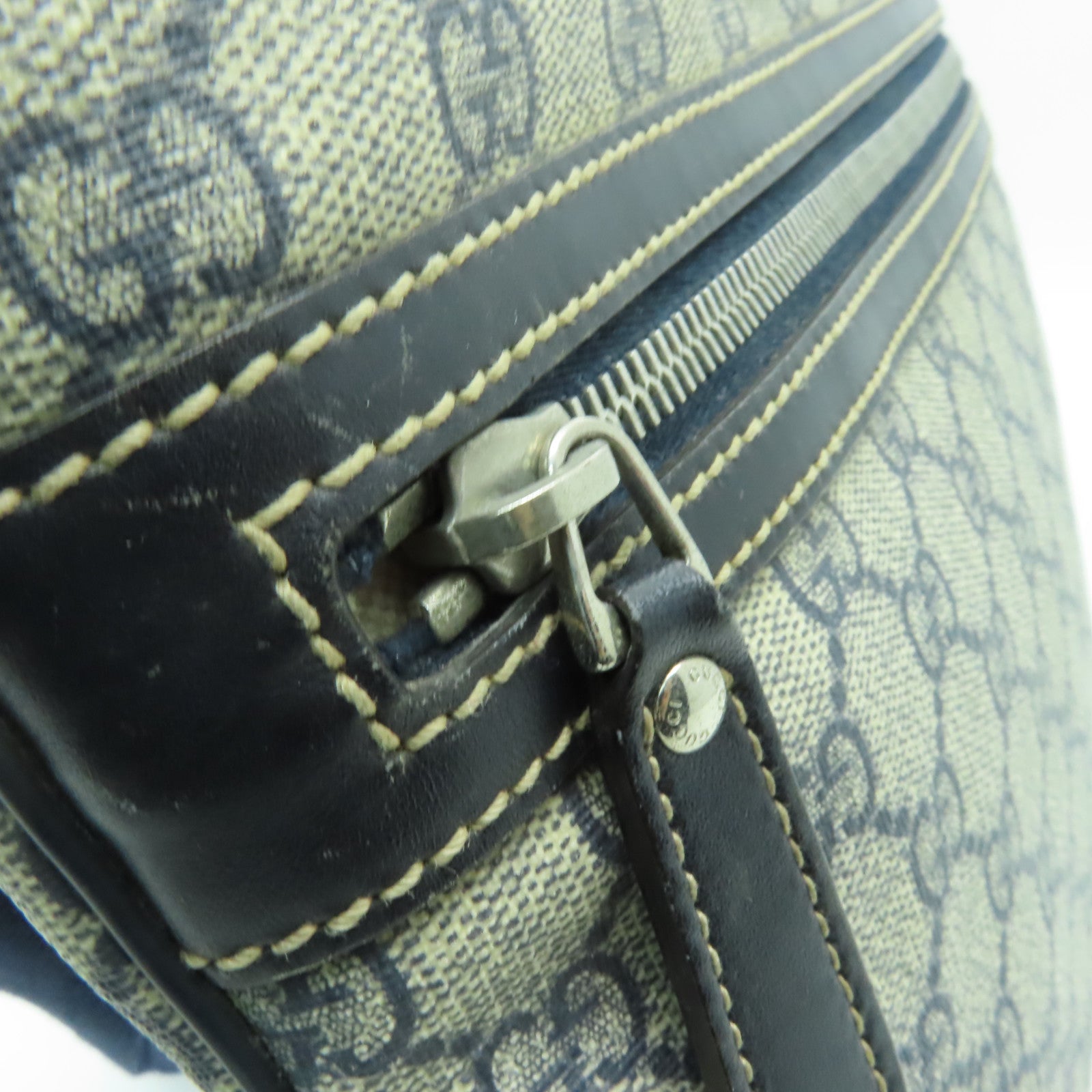 GUCCI 塗層帆布Shoulder Bag銀扣肩背袋灰色/藍色