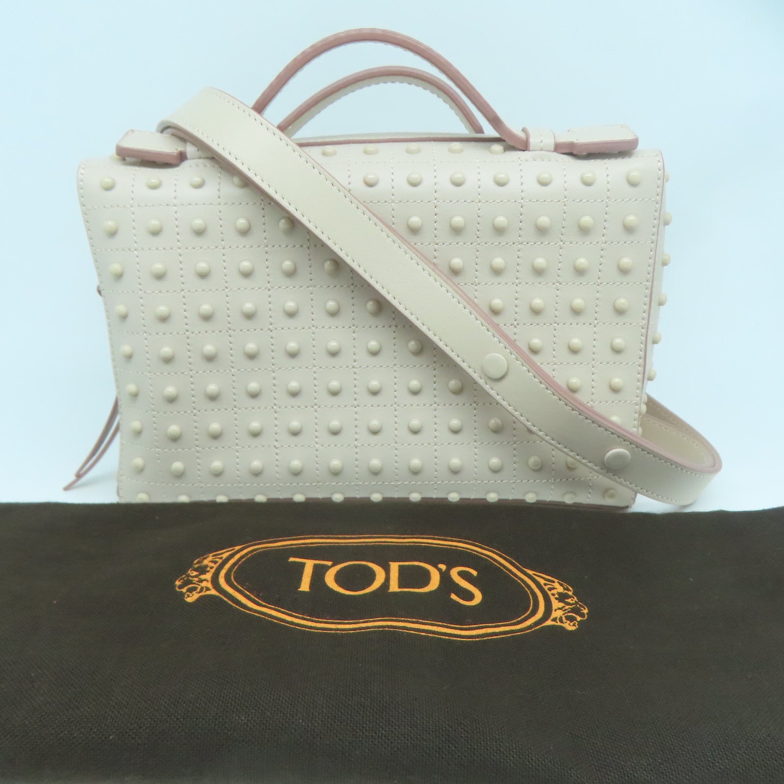 TOD’S 牛皮皮革Shoulder Bag銀扣手挽肩背兩用袋粉紅色